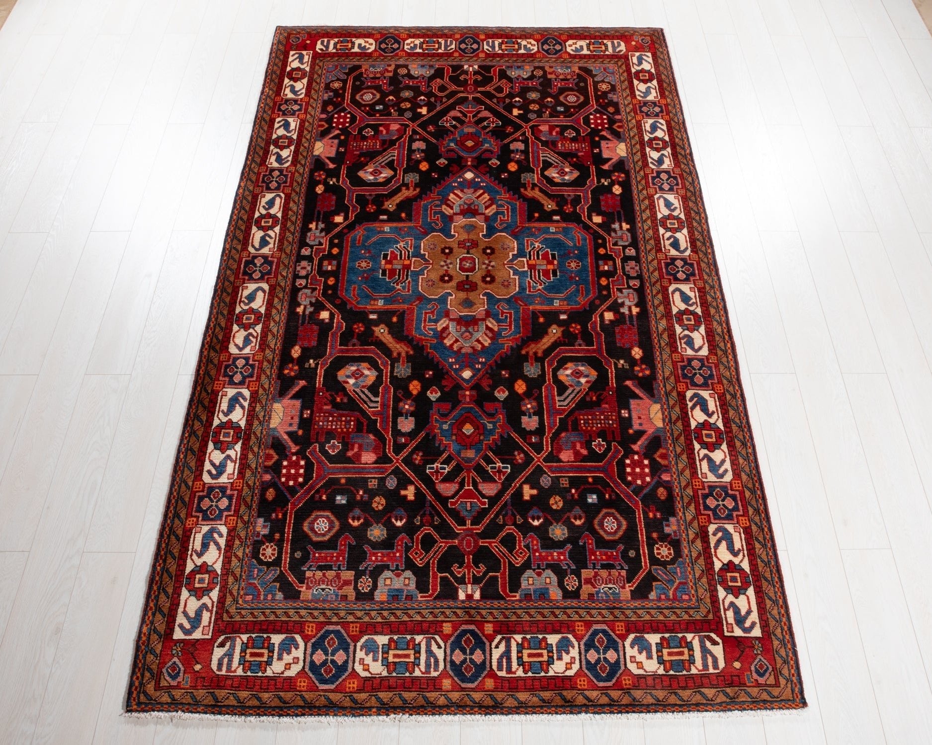 Hand-Knotted Vintage Wool Area Rug – 9' 5" x 5' 6" (288 × 167 cm) - Yasi & Fara