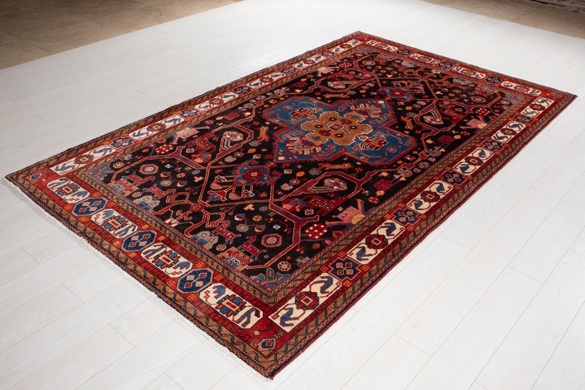 Hand-Knotted Vintage Wool Area Rug – 9' 5" x 5' 6" (288 × 167 cm) - Yasi & Fara