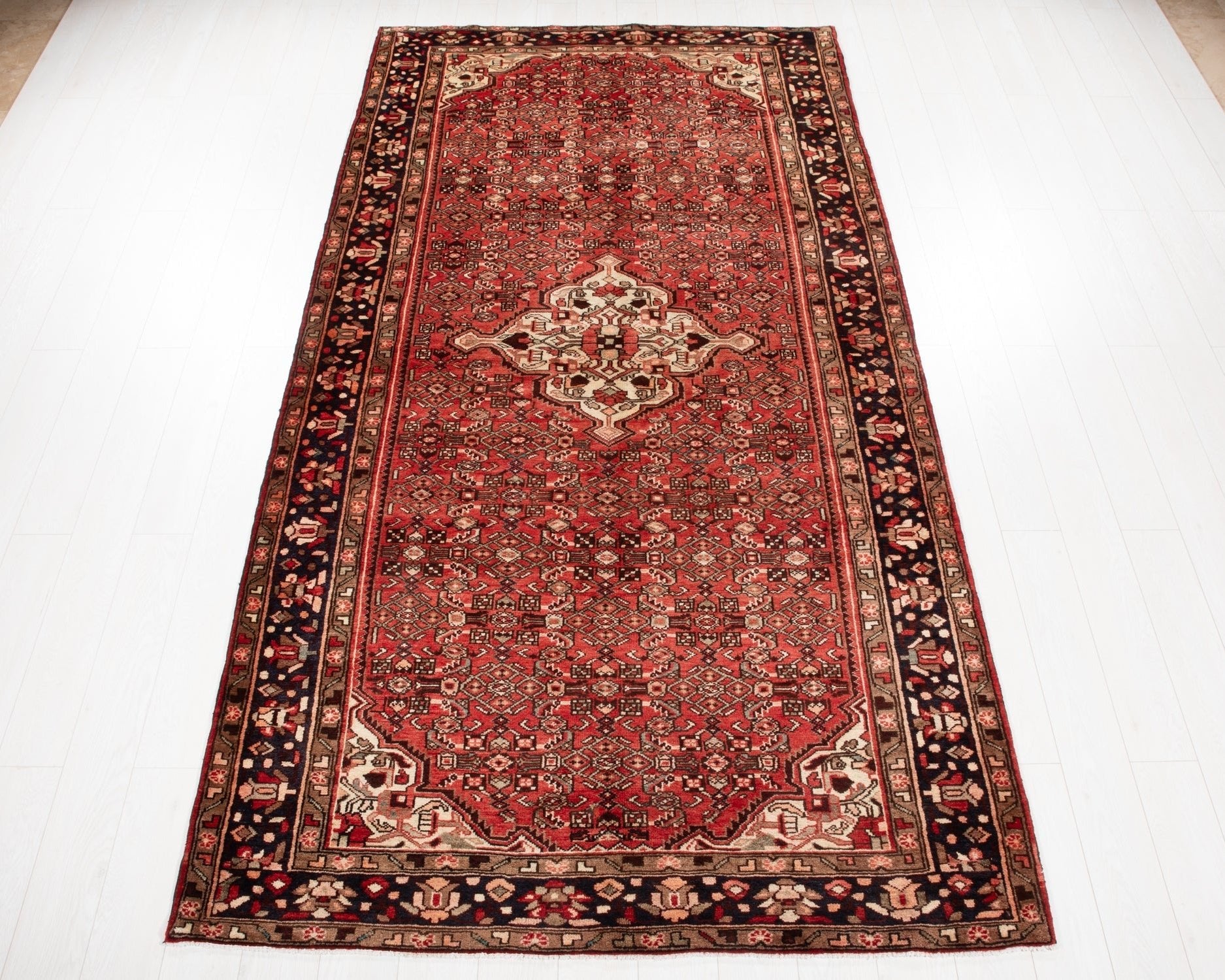Hand-Knotted Vintage Wool Area Rug – 10' 6" x 5' 5" (321 × 166 cm) - Yasi & Fara