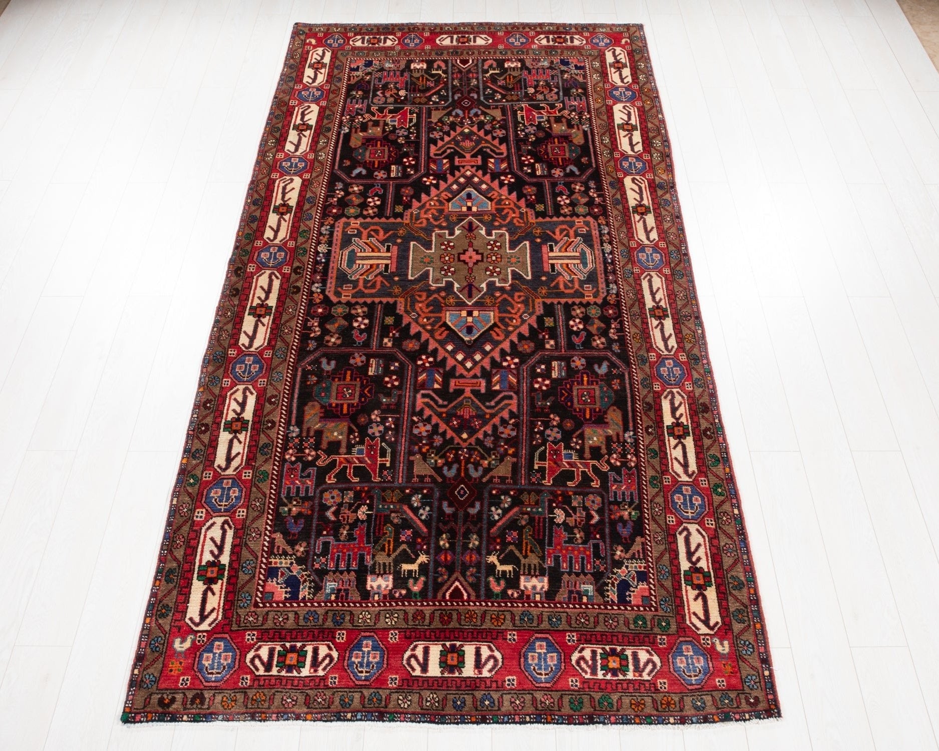 Hand-Knotted Vintage Wool Area Rug – 10' 2" x 5' (310 × 153 cm) - Yasi & Fara