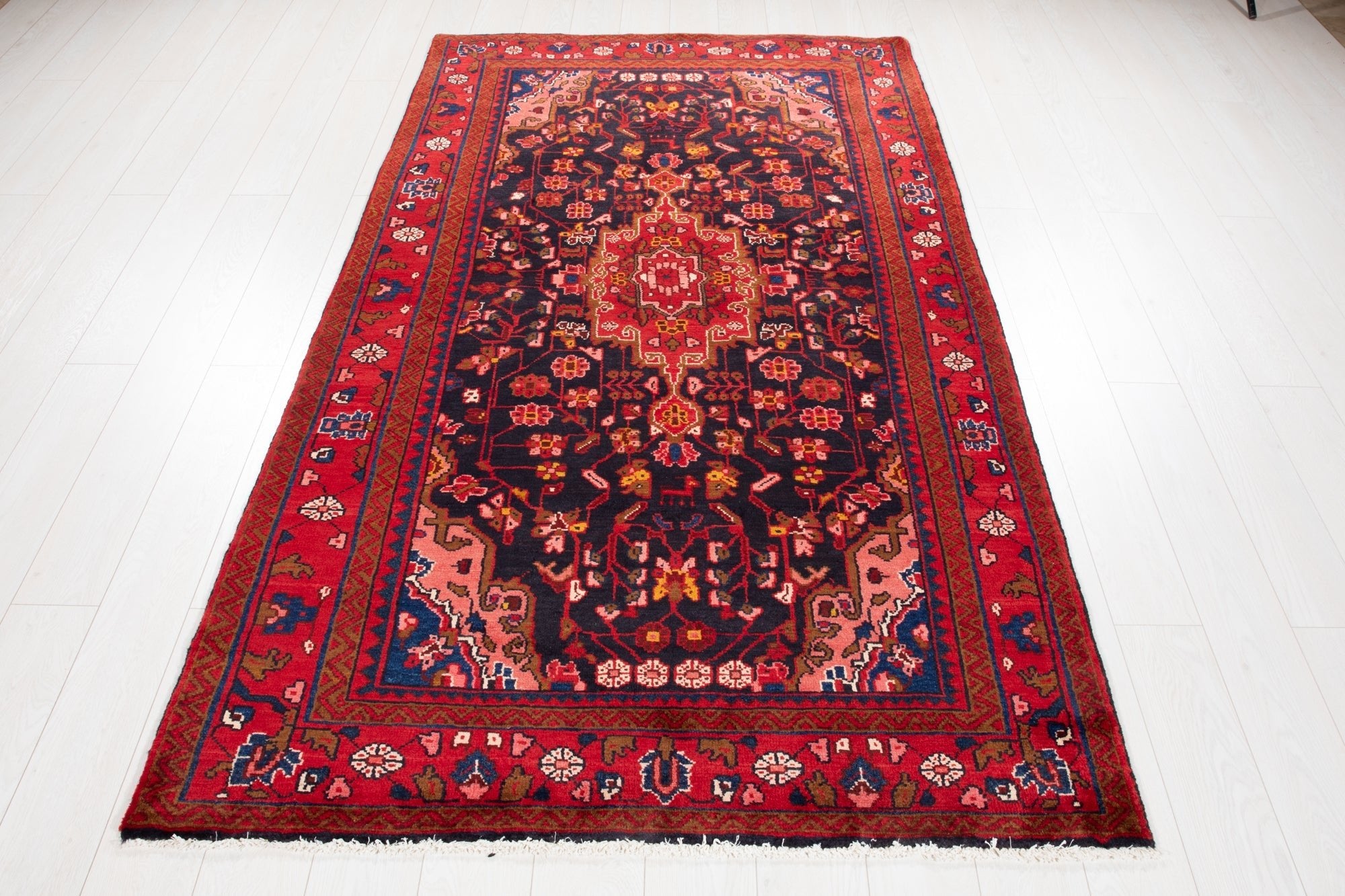 Hand-Knotted Vintage Wool Area Rug – 8' 2" x 4' 6" (249 × 138 cm) - Yasi & Fara