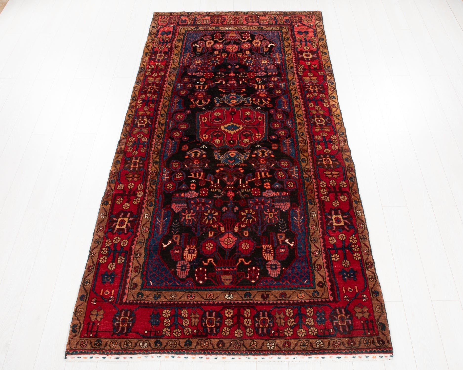 Hand-Knotted Vintage Wool Area Rug – 9' 8" x 4' 9" (296 × 146 cm) - Yasi & Fara