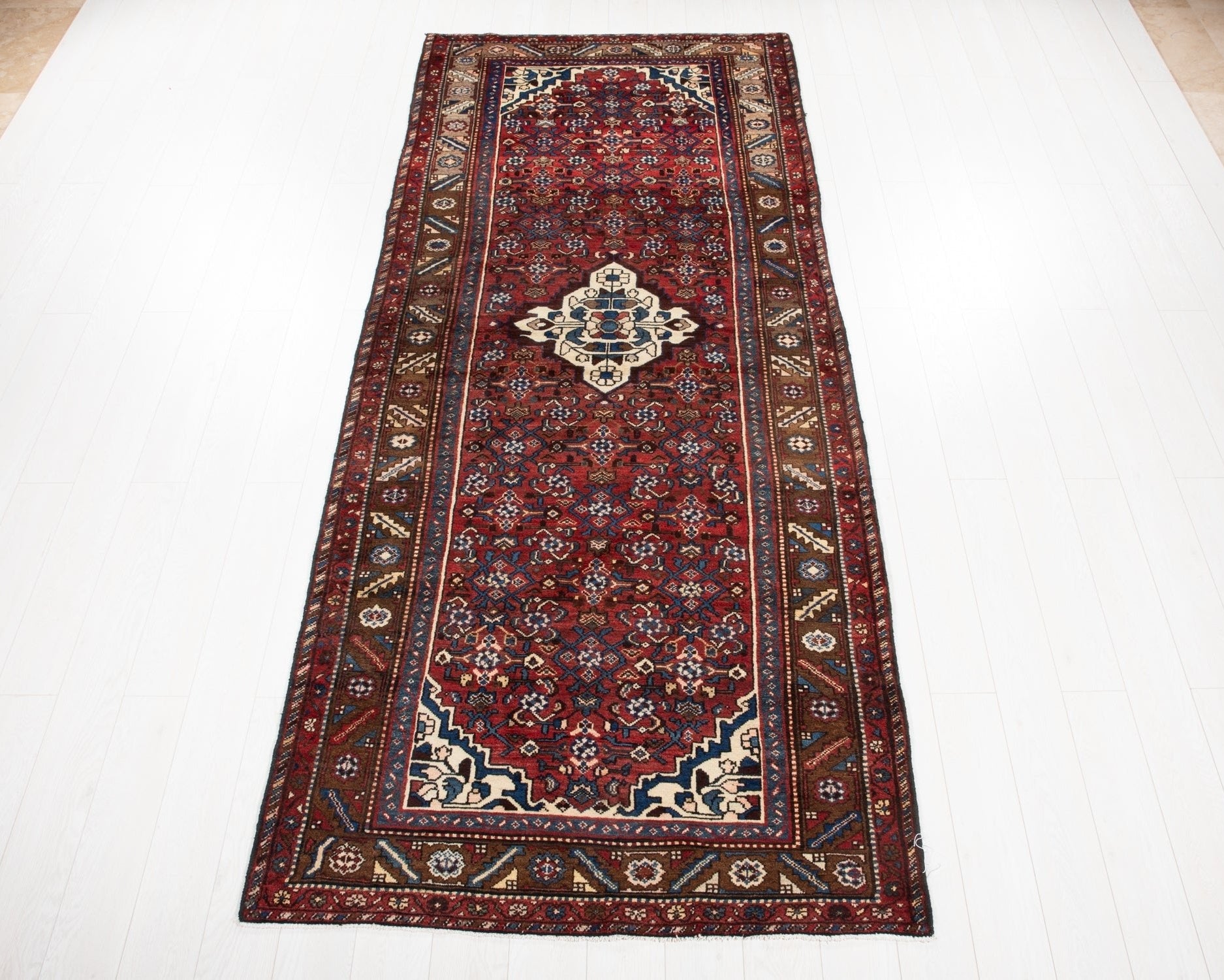 Hand-Knotted Vintage Wool Runner Rug – 10' 6" x 4' 4" (319 × 133 cm) - Yasi & Fara