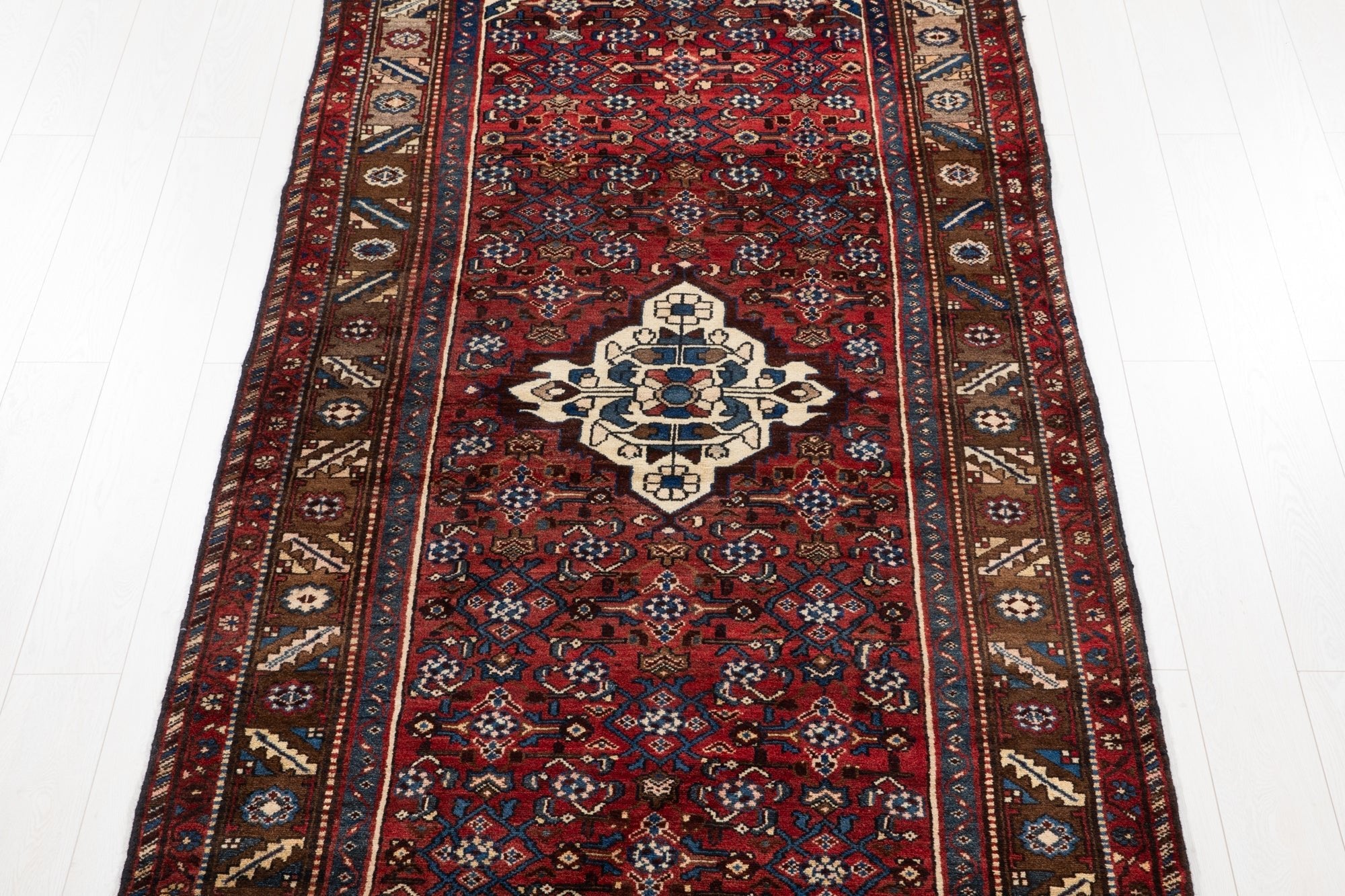 Hand-Knotted Vintage Wool Runner Rug – 10' 6" x 4' 4" (319 × 133 cm) - Yasi & Fara
