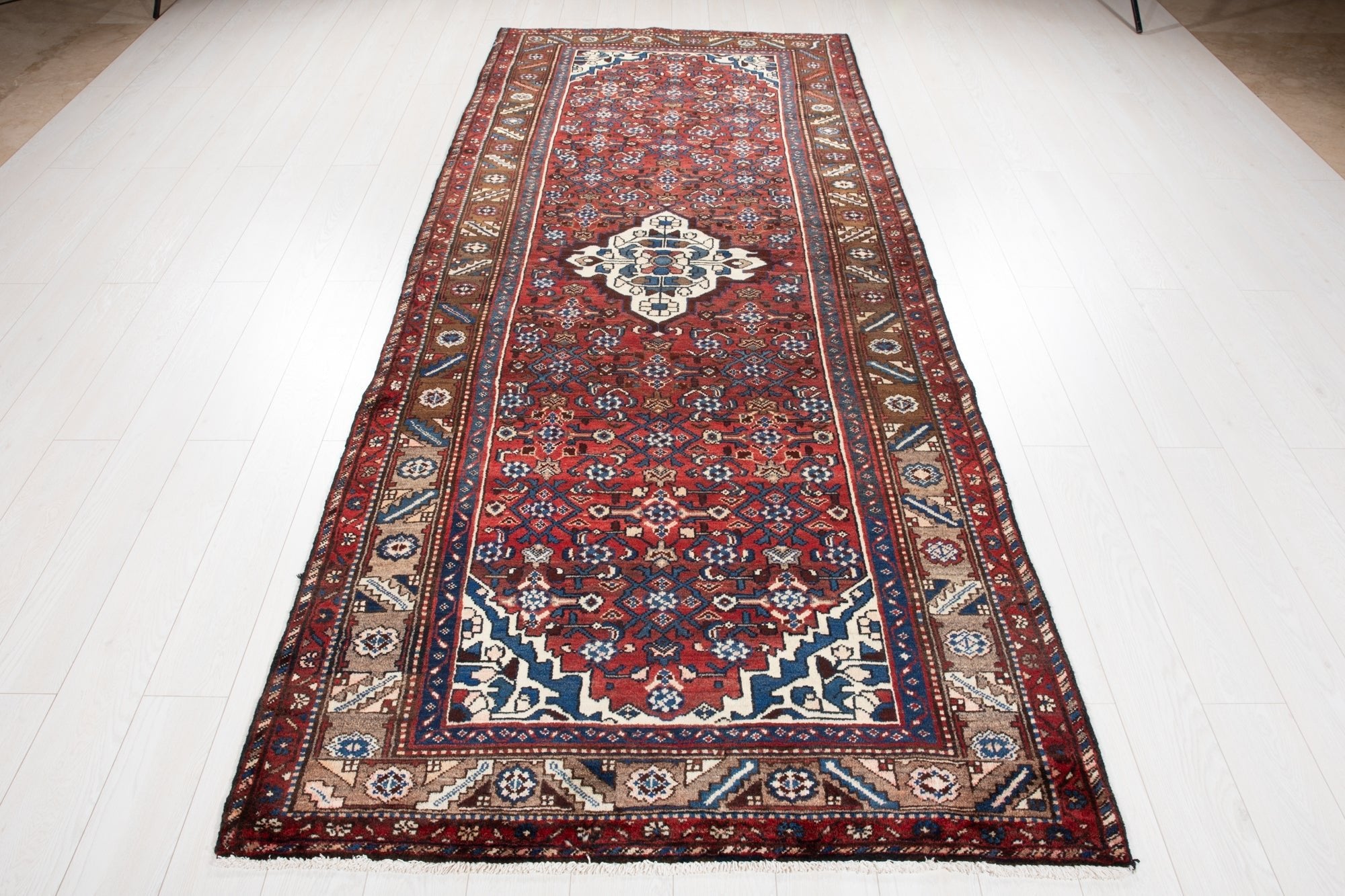 Hand-Knotted Vintage Wool Runner Rug – 10' 6" x 4' 4" (319 × 133 cm) - Yasi & Fara