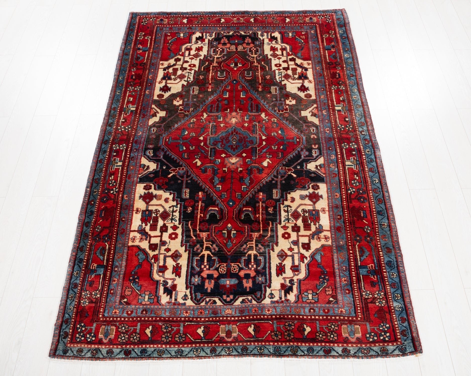Hand-Knotted Vintage Wool Area Rug – 8' 6" x 5' 4" (258 × 163 cm) - Yasi & Fara