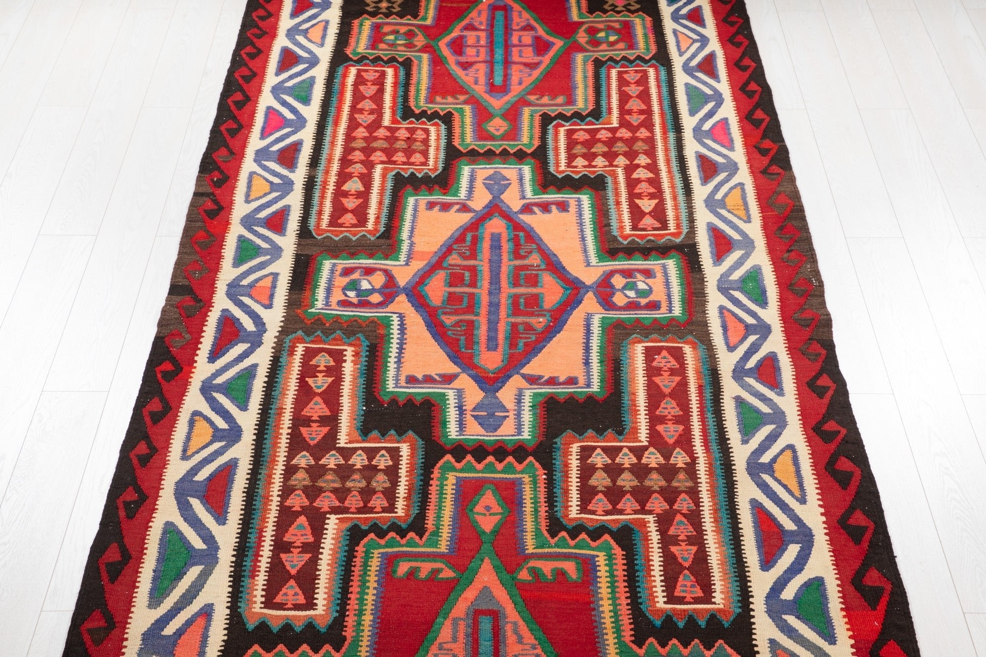 Handwoven Vintage Wool Kilim Rug – 14' x 5' 2" (428 x 158 cm) - Yasi & Fara