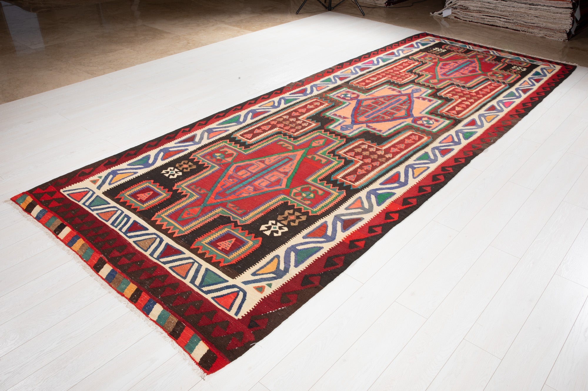 Handwoven Vintage Wool Kilim Rug – 14' x 5' 2" (428 x 158 cm) - Yasi & Fara