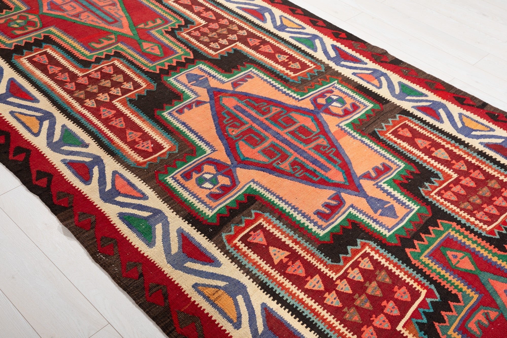 Handwoven Vintage Wool Kilim Rug – 14' x 5' 2" (428 x 158 cm) - Yasi & Fara