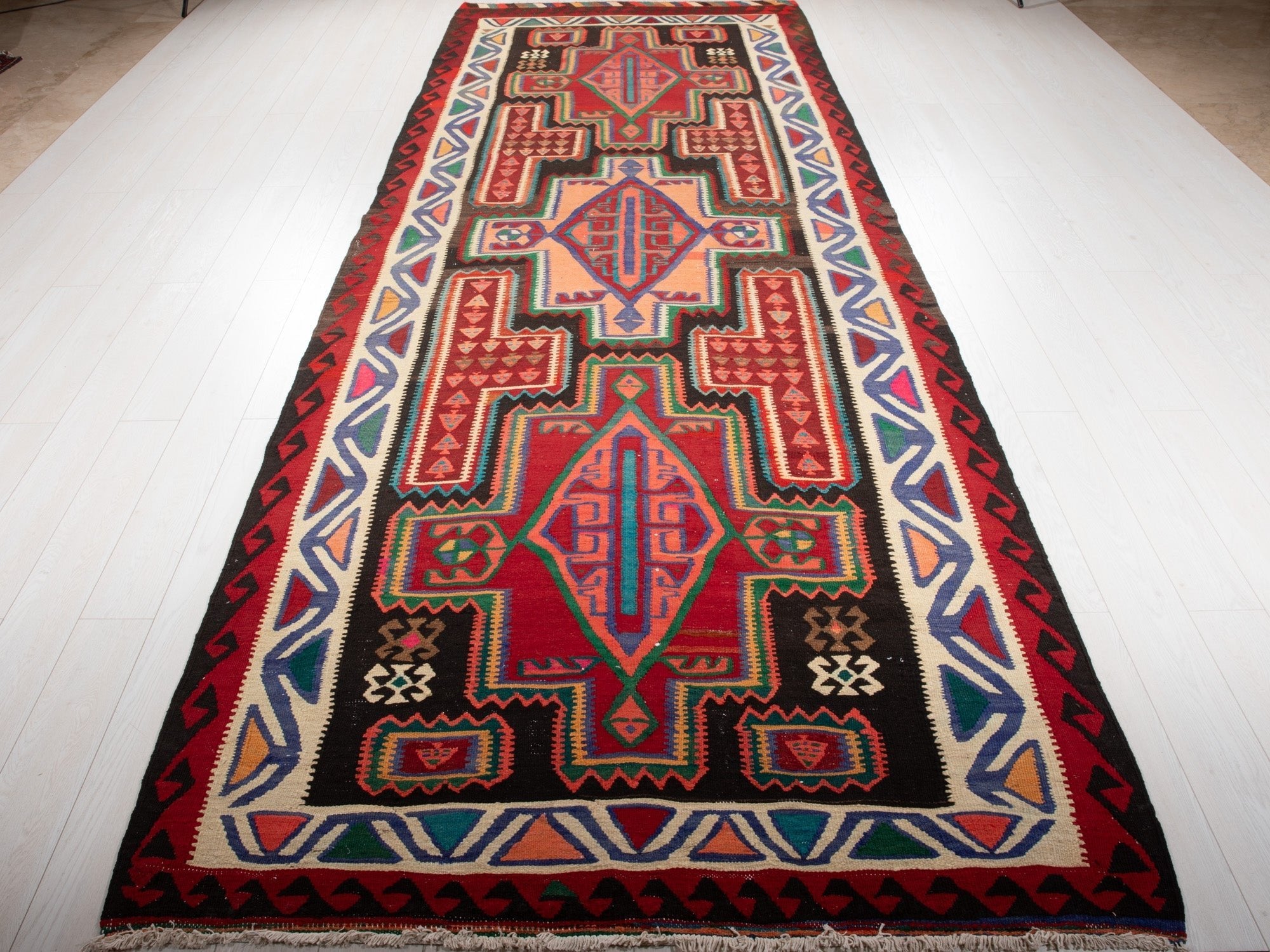 Handwoven Vintage Wool Kilim Rug – 14' x 5' 2" (428 x 158 cm) - Yasi & Fara