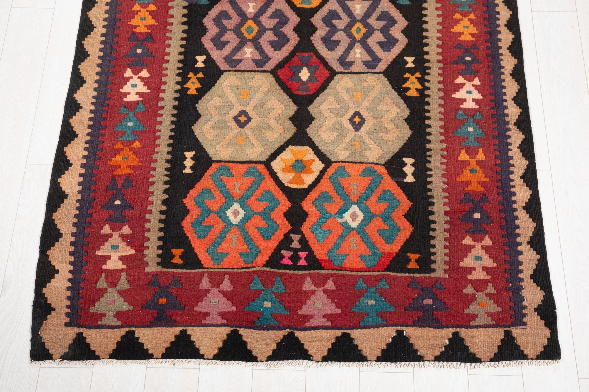 Handwoven Vintage Wool Kilim Rug – 11' 5" x 4' 9" (349 x 146 cm) - Yasi & Fara