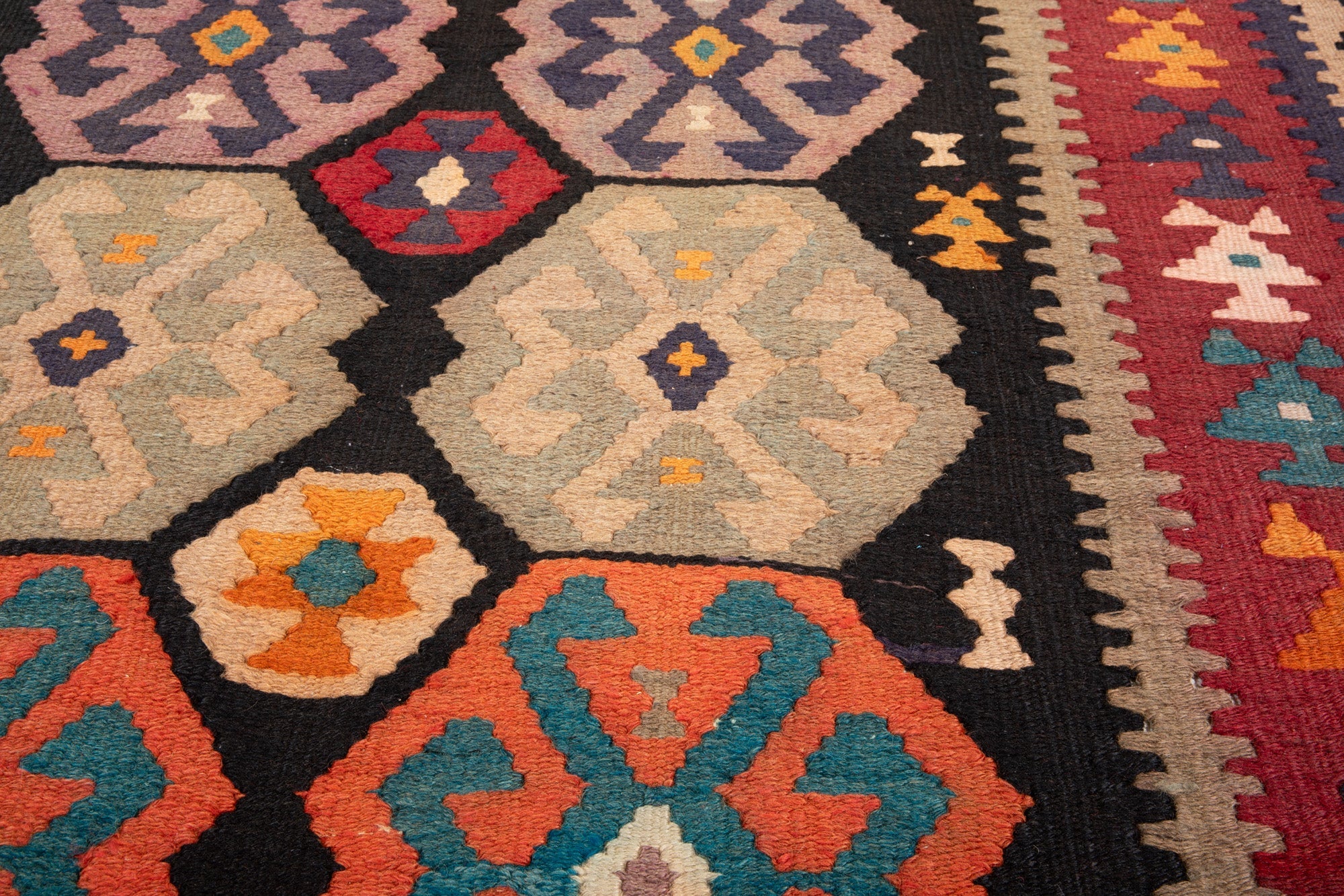 Handwoven Vintage Wool Kilim Rug – 11' 5" x 4' 9" (349 x 146 cm) - Yasi & Fara