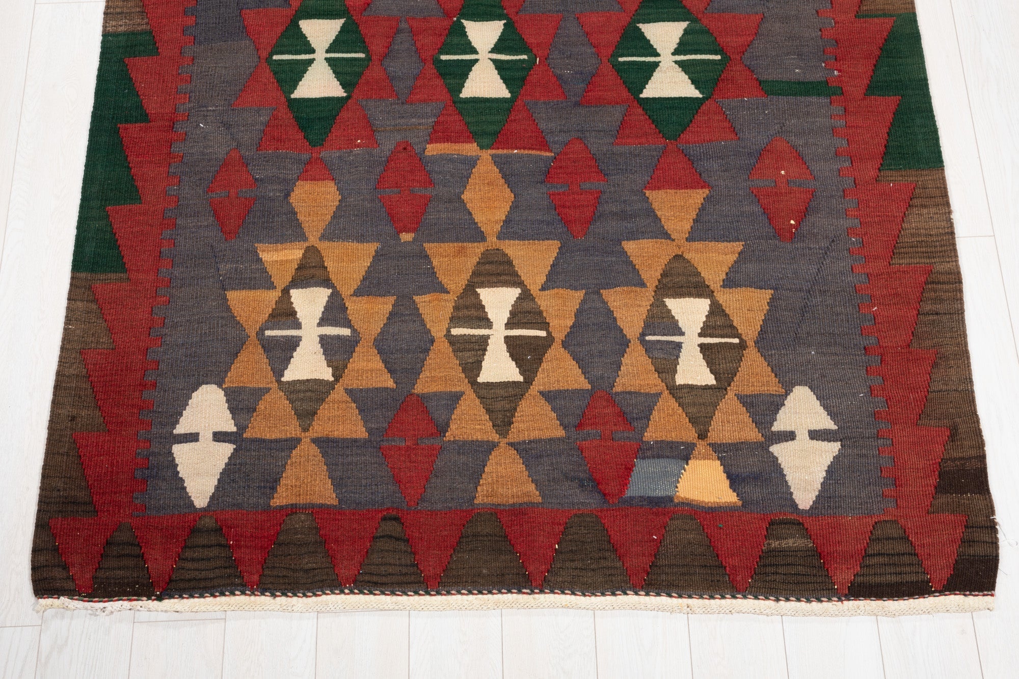 Handwoven Vintage Wool Kilim Rug – 11' 9" x 4' 9" (357 x 145 cm) - Yasi & Fara