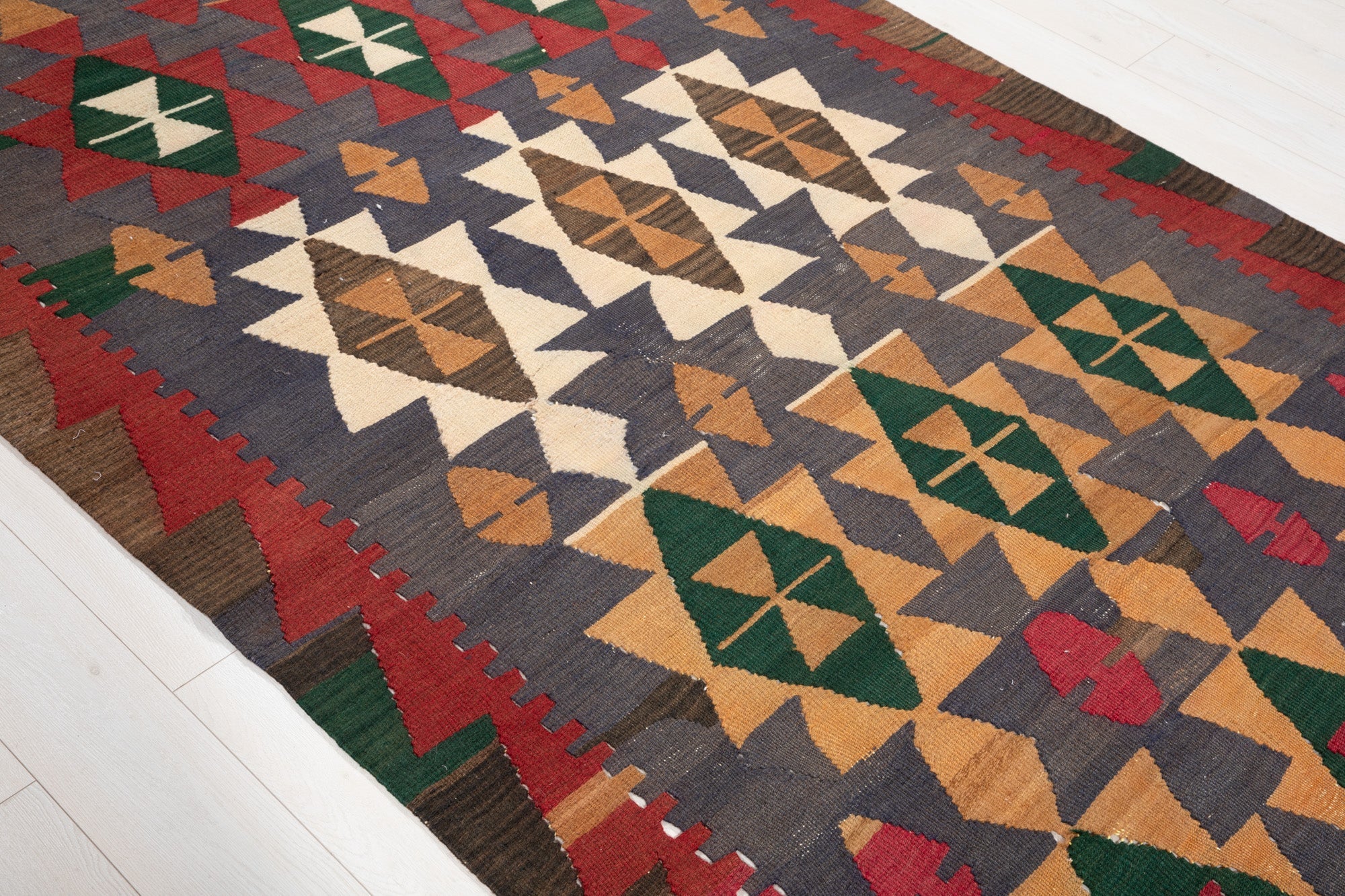 Handwoven Vintage Wool Kilim Rug – 11' 9" x 4' 9" (357 x 145 cm) - Yasi & Fara