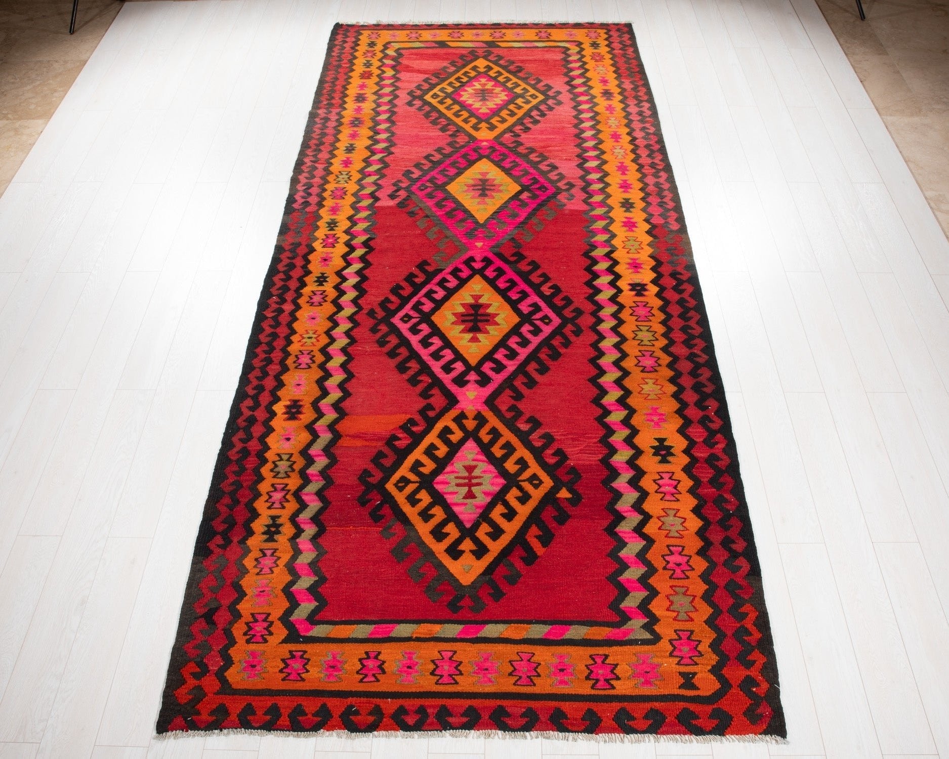 Handwoven Vintage Wool Kilim Rug – 12' 7" x 5' 6" (383 x 168 cm) - Yasi & Fara
