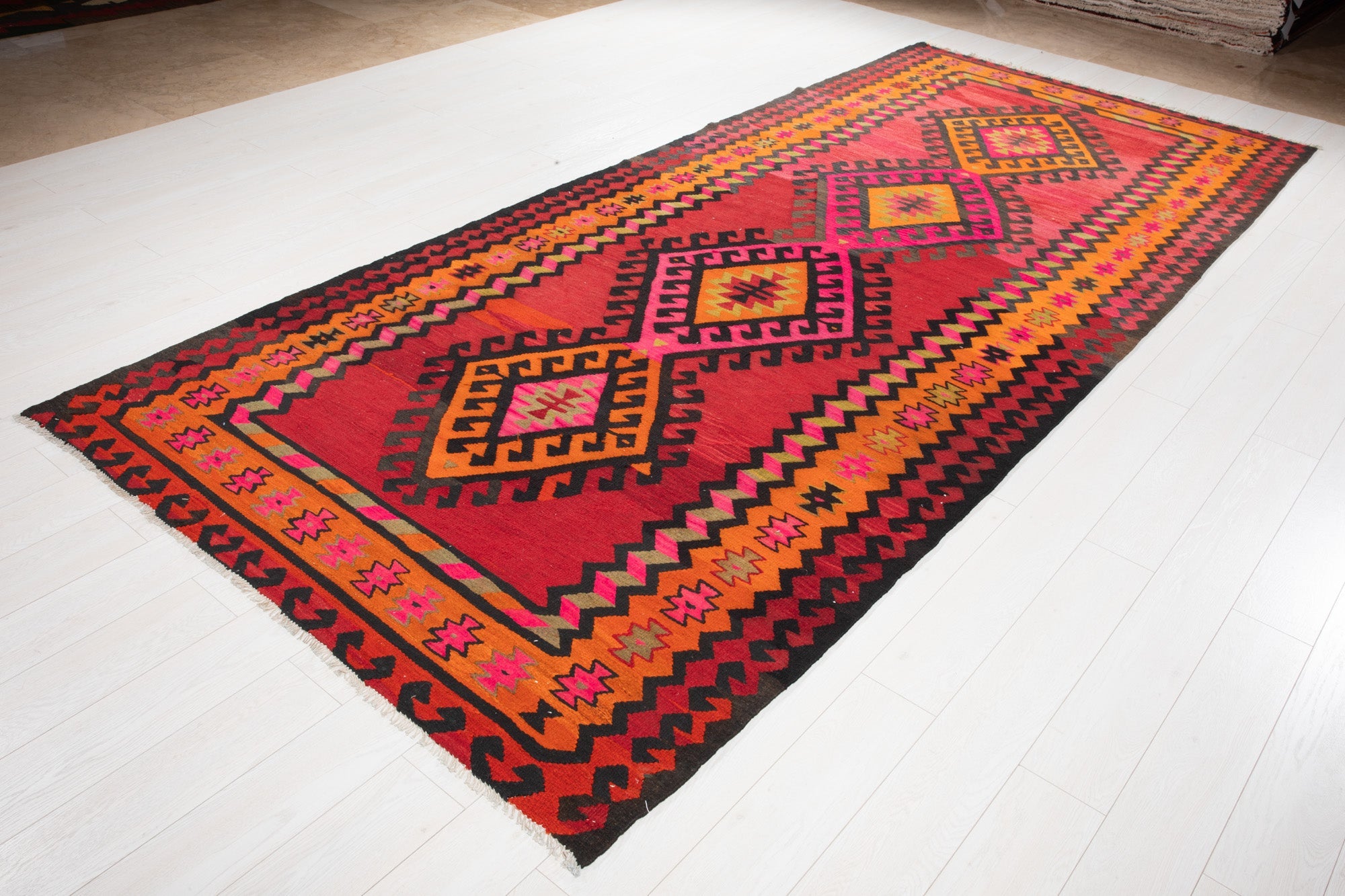 Handwoven Vintage Wool Kilim Rug – 12' 7" x 5' 6" (383 x 168 cm) - Yasi & Fara