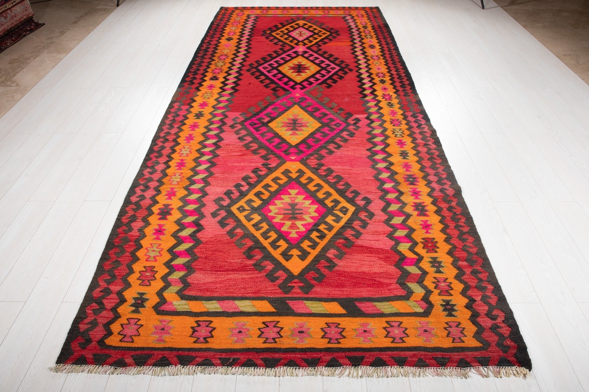 Handwoven Vintage Wool Kilim Rug – 12' 7" x 5' 6" (383 x 168 cm) - Yasi & Fara