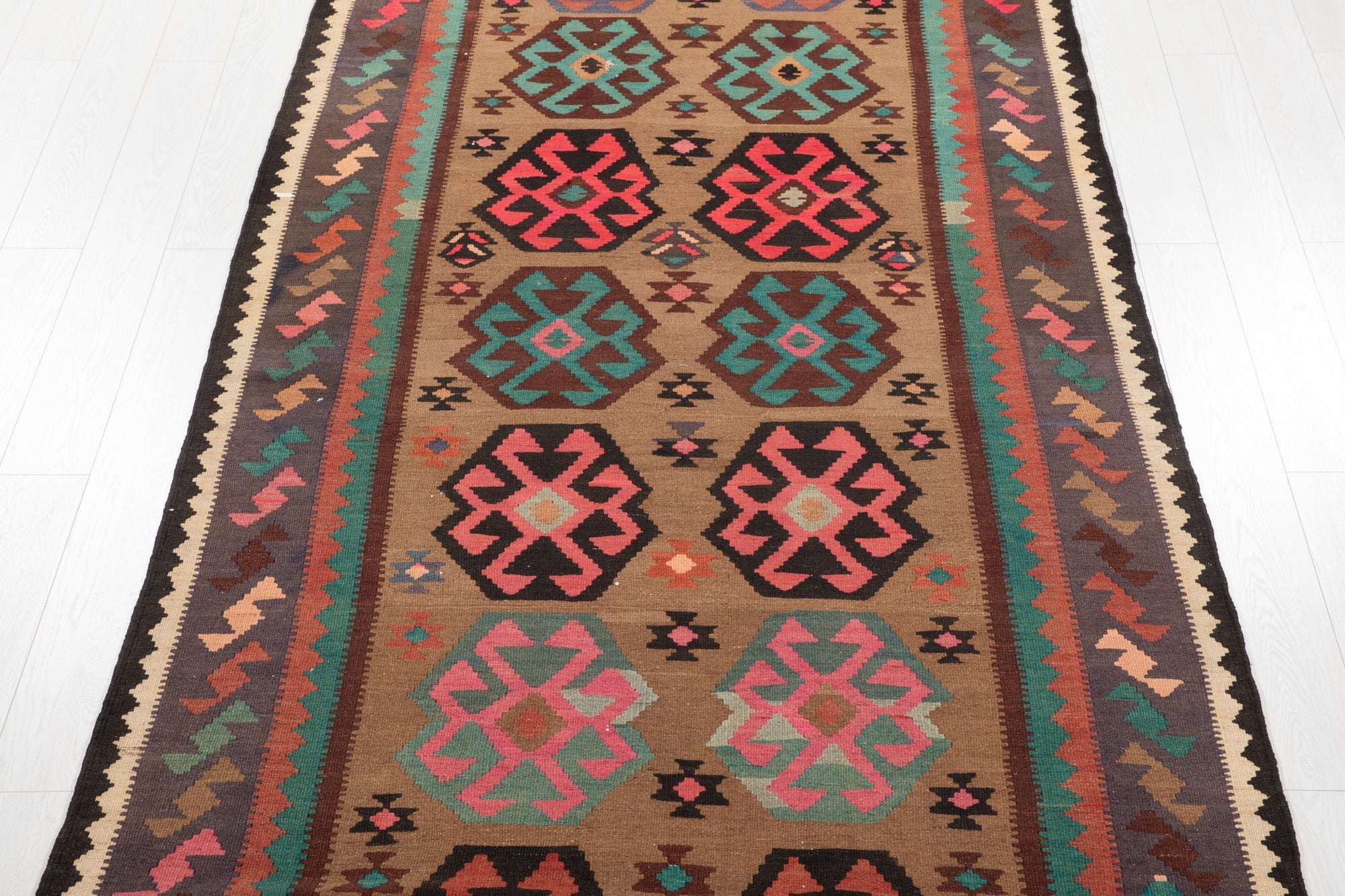 Handwoven Vintage Wool Kilim Rug – 13' x 5' 4" (395 x 162 cm) - Yasi & Fara