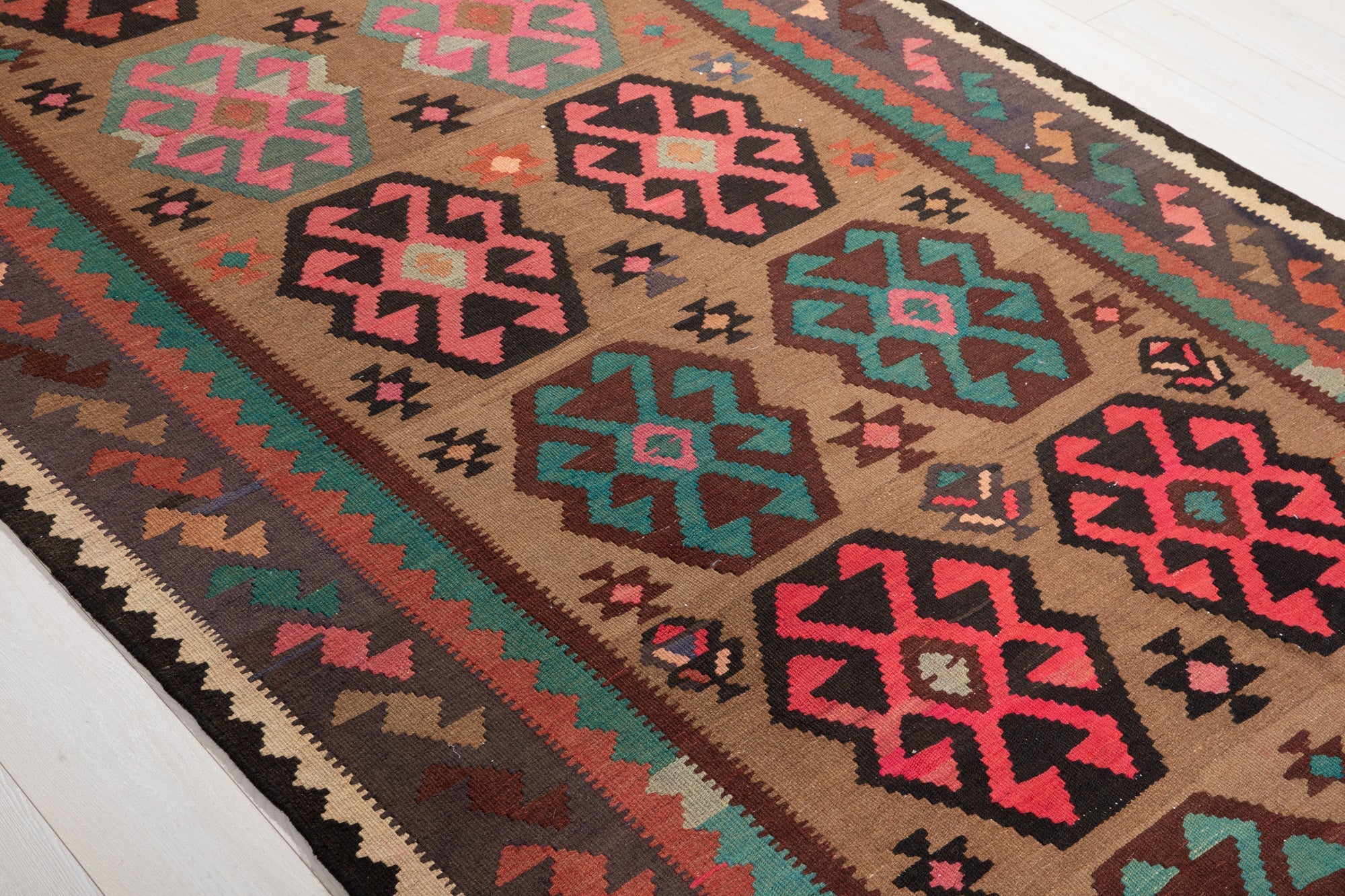 Handwoven Vintage Wool Kilim Rug – 13' x 5' 4" (395 x 162 cm) - Yasi & Fara