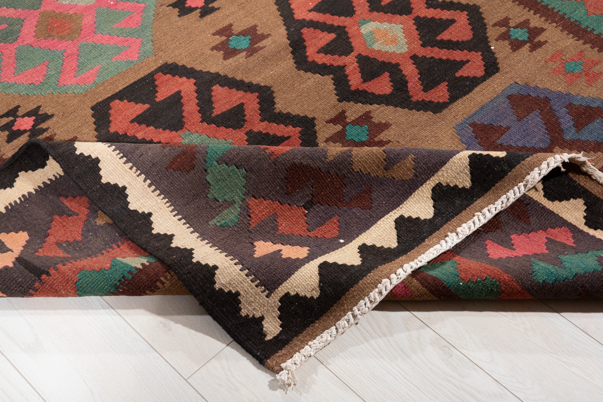 Handwoven Vintage Wool Kilim Rug – 13' x 5' 4" (395 x 162 cm) - Yasi & Fara