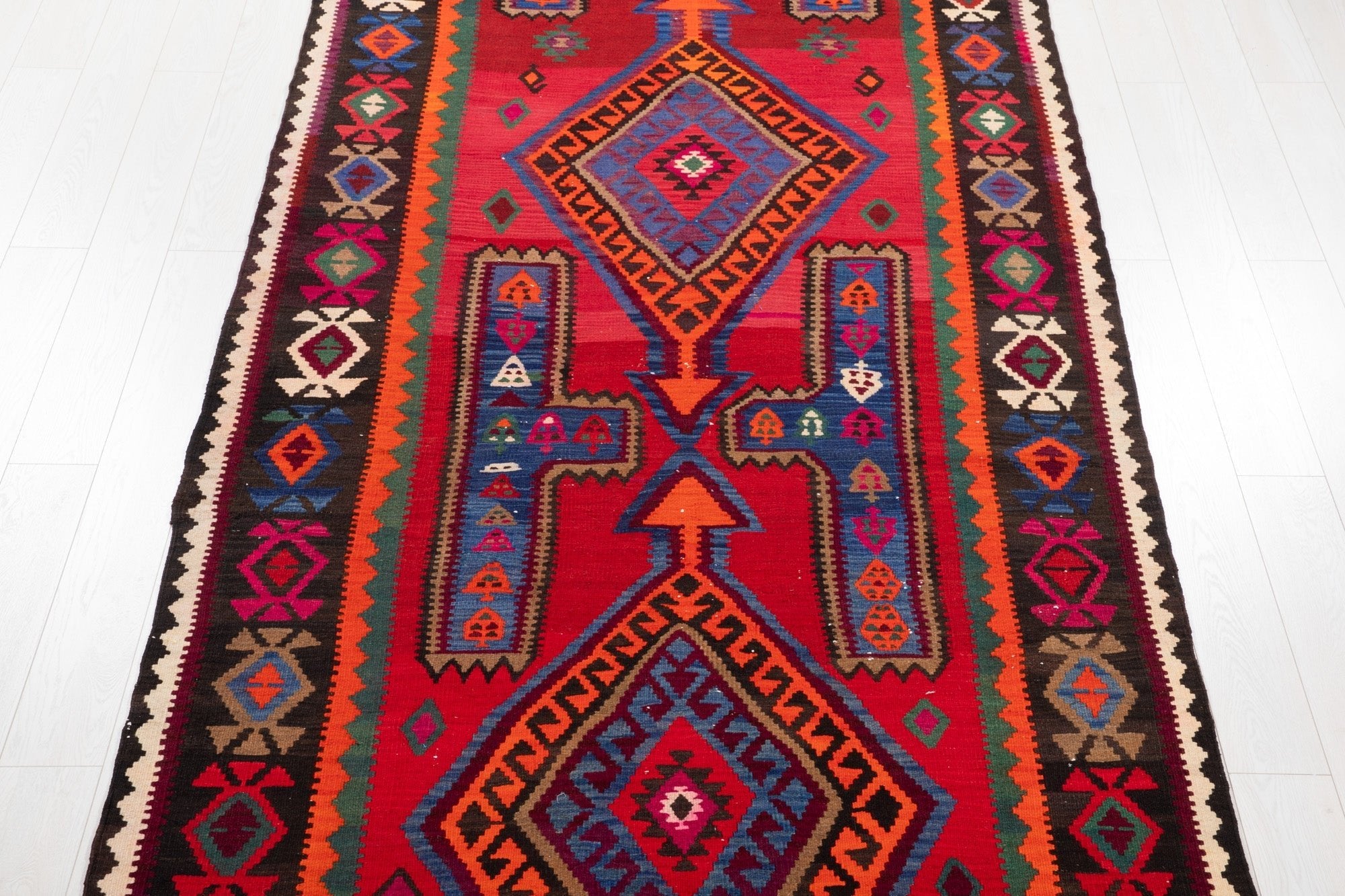 Handwoven Vintage Wool Kilim Rug – 13' 3" x 5' 2" (404 x 156 cm) - Yasi & Fara