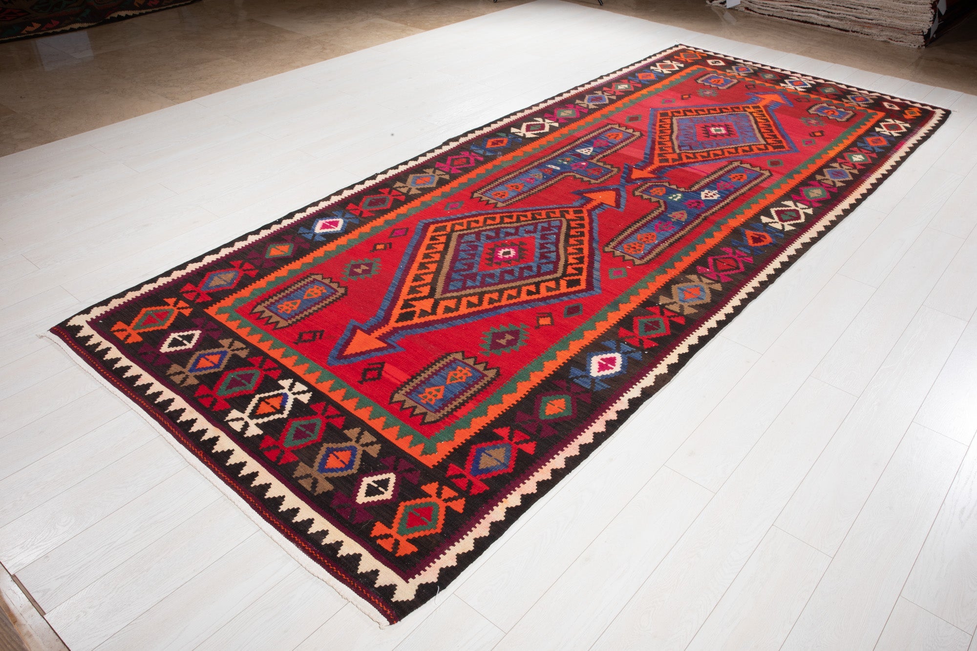 Handwoven Vintage Wool Kilim Rug – 13' 3" x 5' 2" (404 x 156 cm) - Yasi & Fara