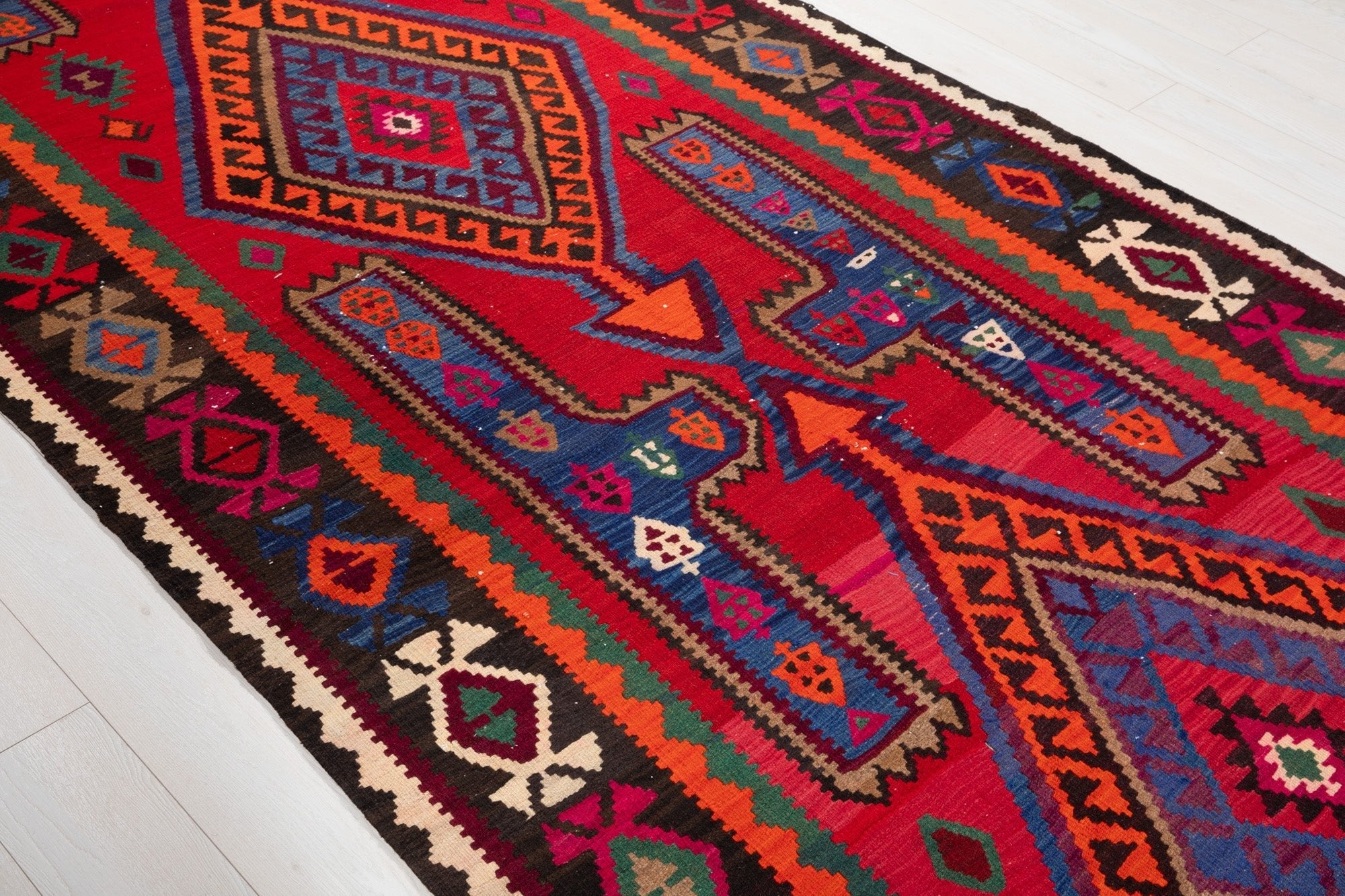 Handwoven Vintage Wool Kilim Rug – 13' 3" x 5' 2" (404 x 156 cm) - Yasi & Fara