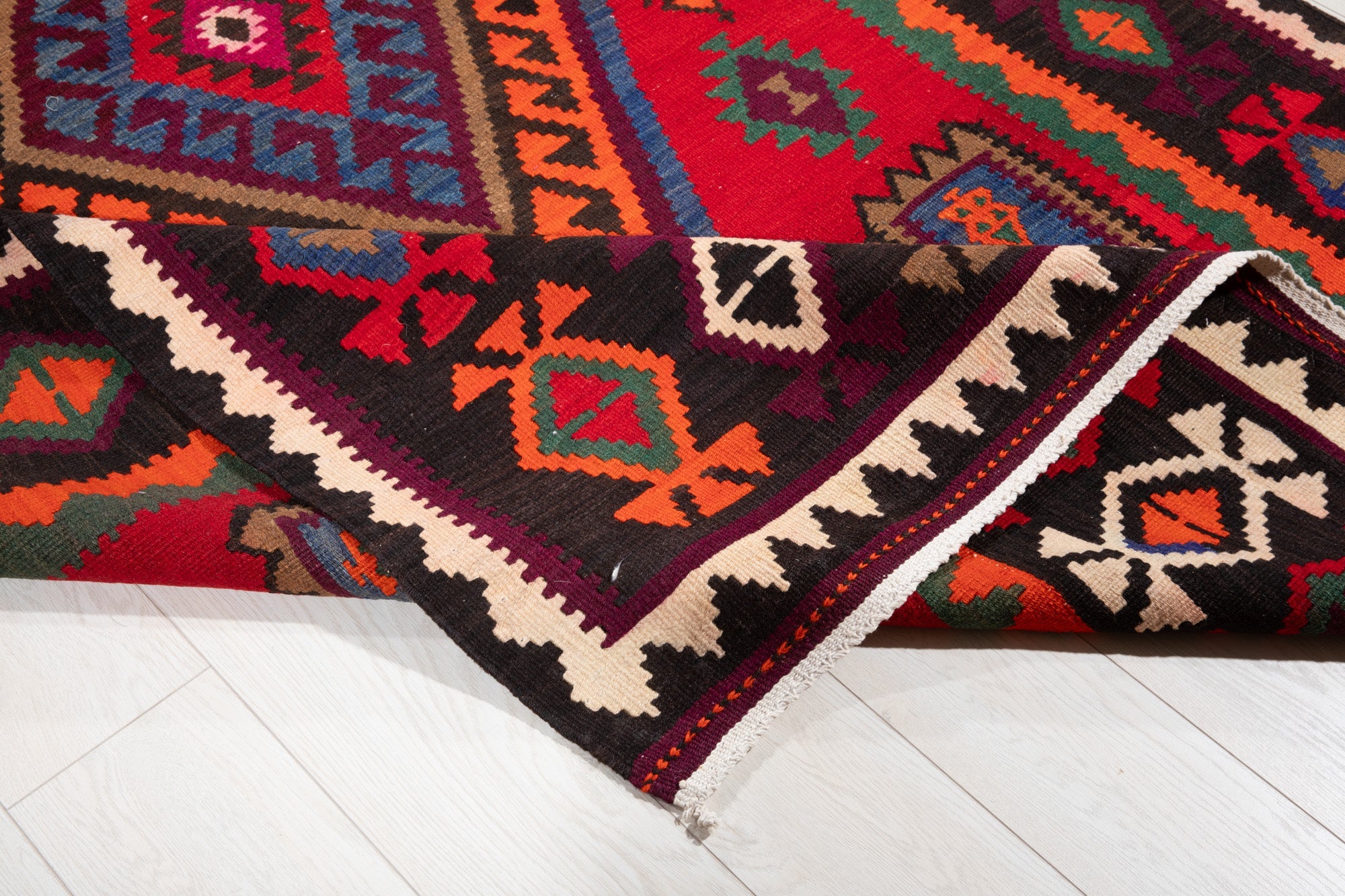 Handwoven Vintage Wool Kilim Rug – 13' 3" x 5' 2" (404 x 156 cm) - Yasi & Fara