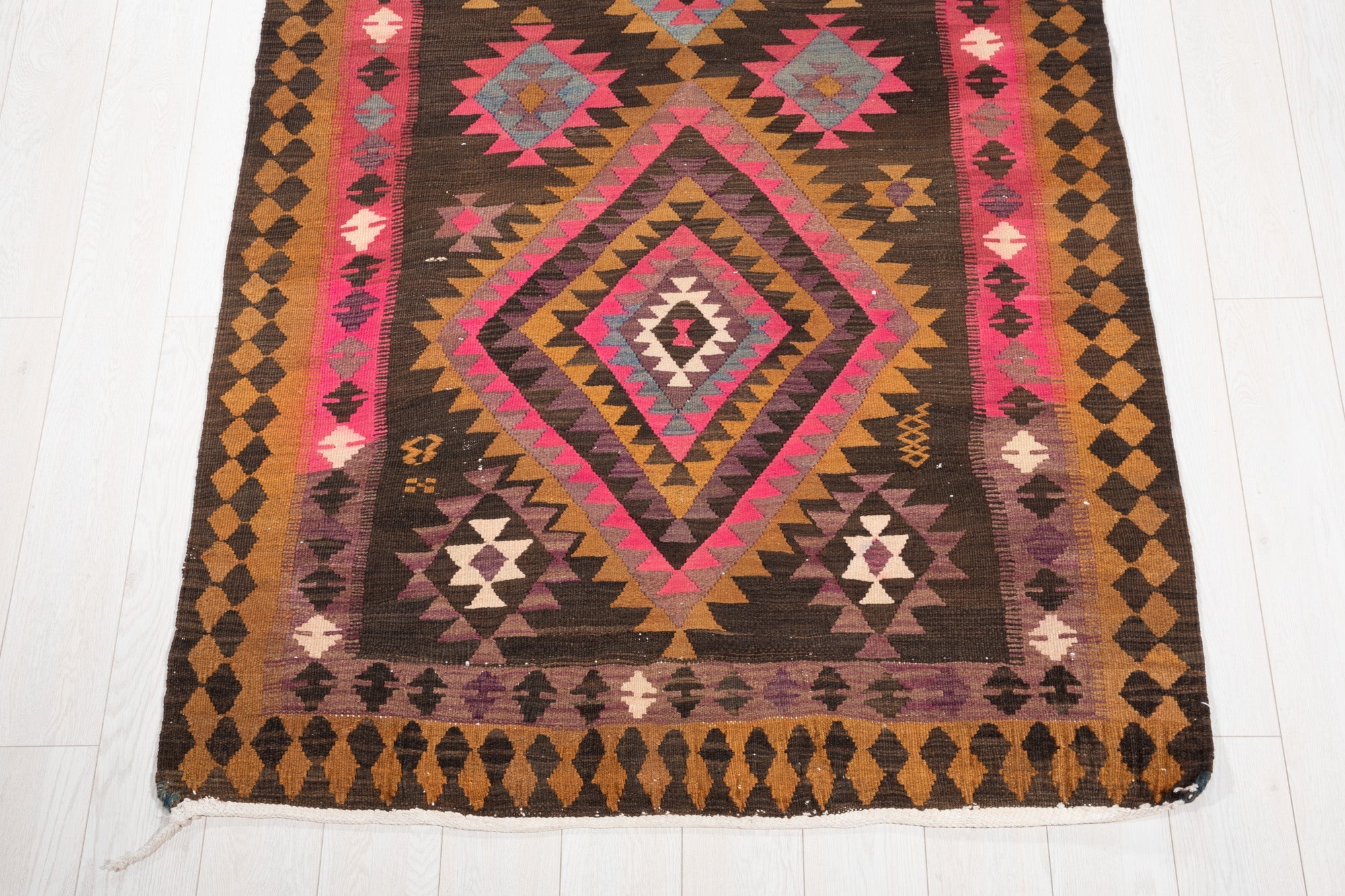 Handwoven Vintage Wool Kilim Runner Rug – 14' x 4' 2" (427 x 128 cm) - Yasi & Fara