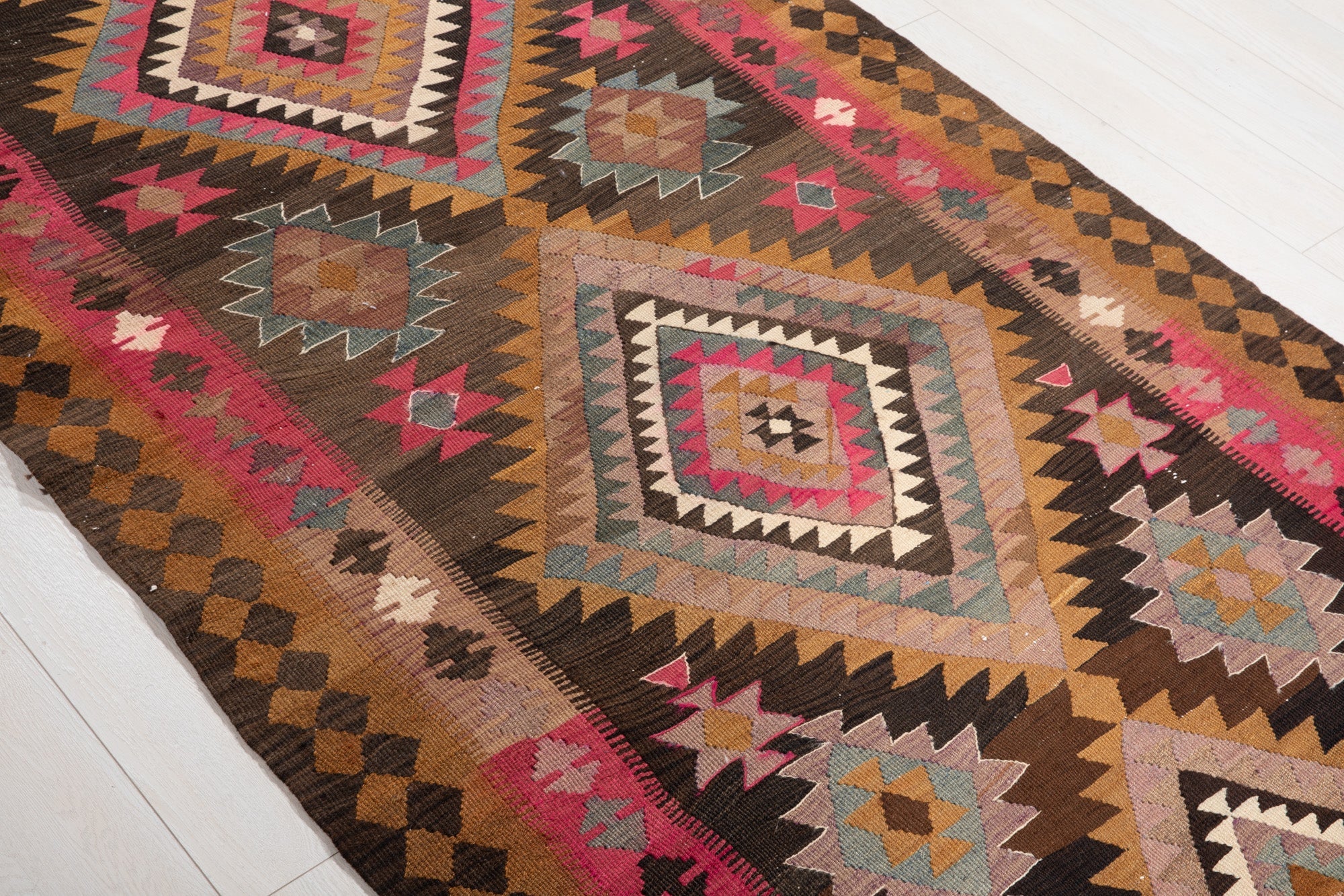 Handwoven Vintage Wool Kilim Runner Rug – 14' x 4' 2" (427 x 128 cm) - Yasi & Fara