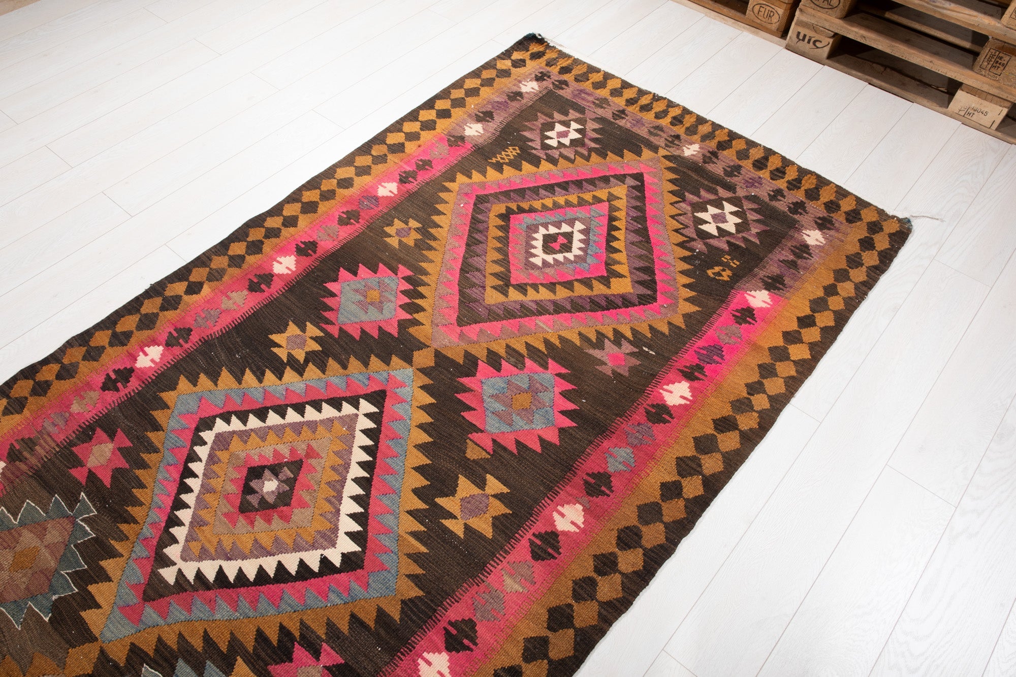 Handwoven Vintage Wool Kilim Runner Rug – 14' x 4' 2" (427 x 128 cm) - Yasi & Fara
