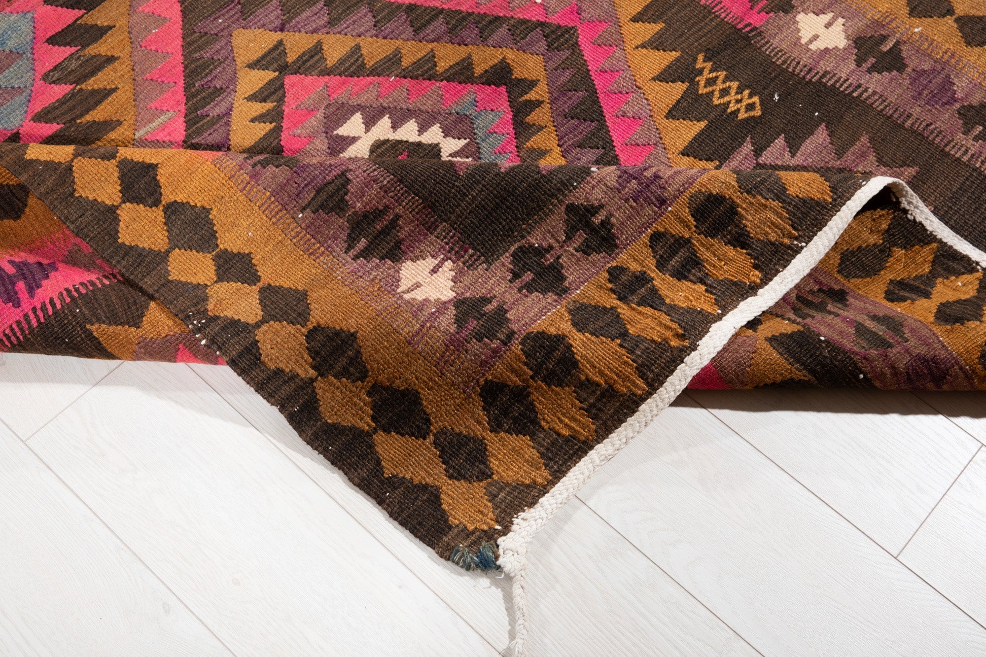 Handwoven Vintage Wool Kilim Runner Rug – 14' x 4' 2" (427 x 128 cm) - Yasi & Fara