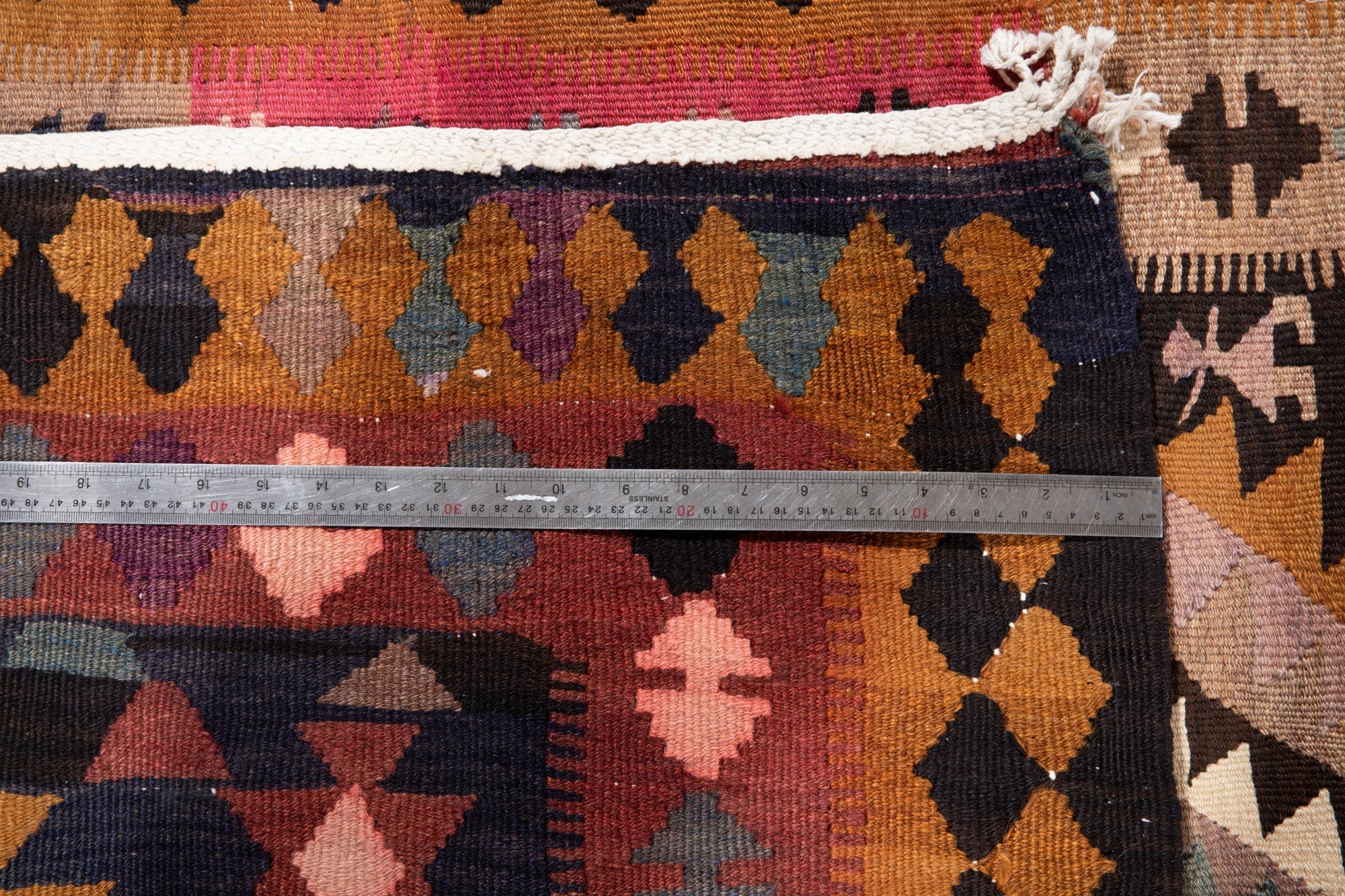 Handwoven Vintage Wool Kilim Runner Rug – 14' x 4' 2" (427 x 128 cm) - Yasi & Fara