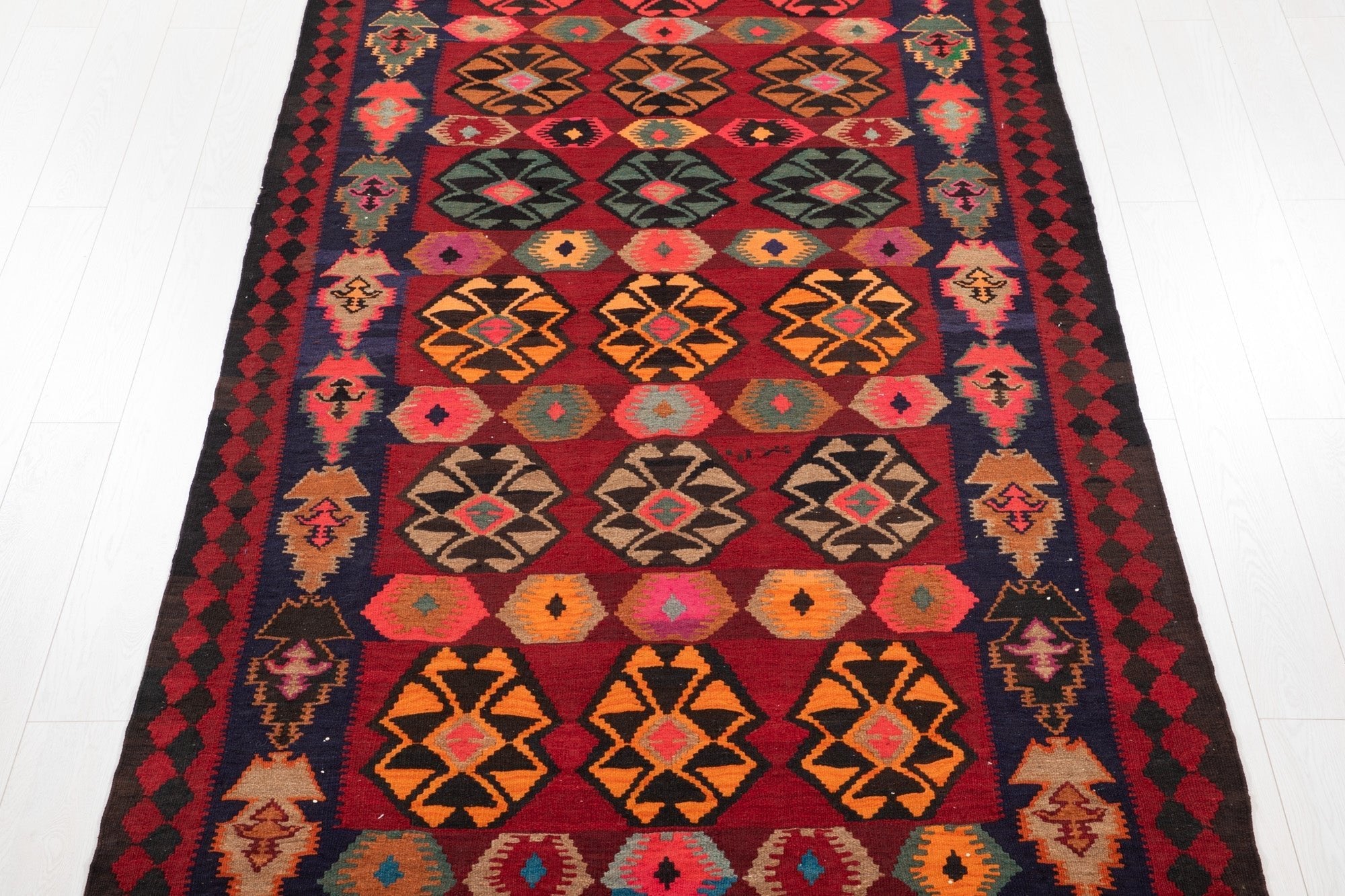 Handwoven Vintage Wool Kilim Rug – 11' 8" x 5' 1" (356 x 155 cm) - Yasi & Fara
