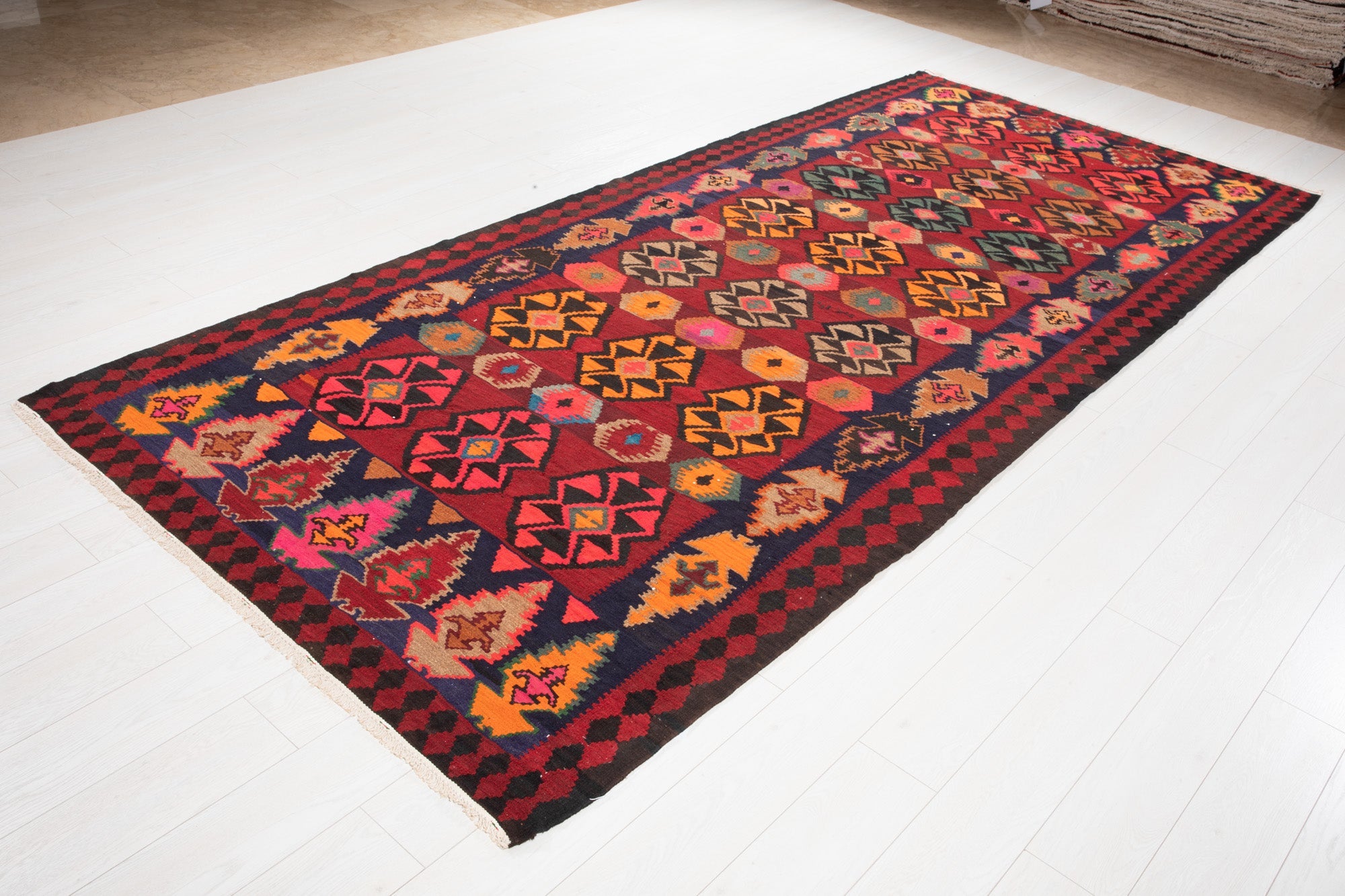 Handwoven Vintage Wool Kilim Rug – 11' 8" x 5' 1" (356 x 155 cm) - Yasi & Fara
