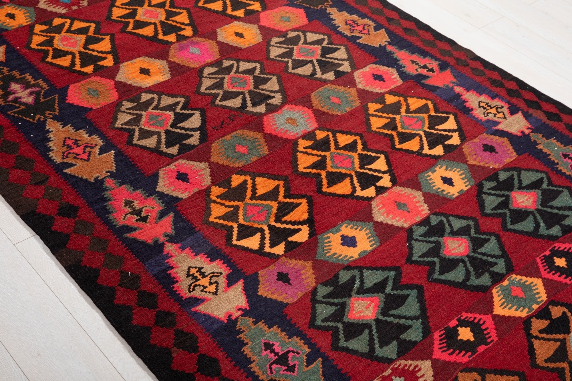 Handwoven Vintage Wool Kilim Rug – 11' 8" x 5' 1" (356 x 155 cm) - Yasi & Fara