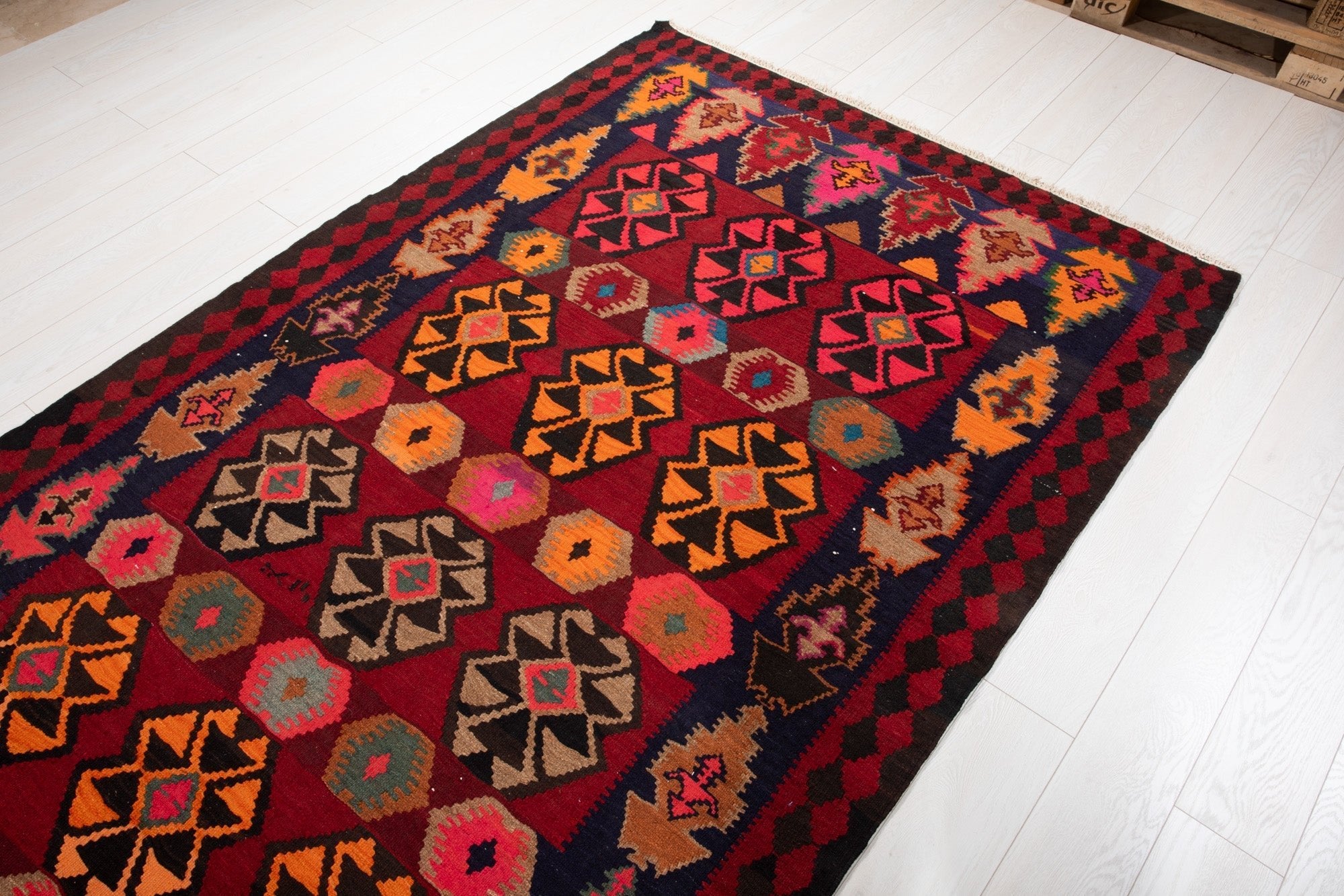 Handwoven Vintage Wool Kilim Rug – 11' 8" x 5' 1" (356 x 155 cm) - Yasi & Fara