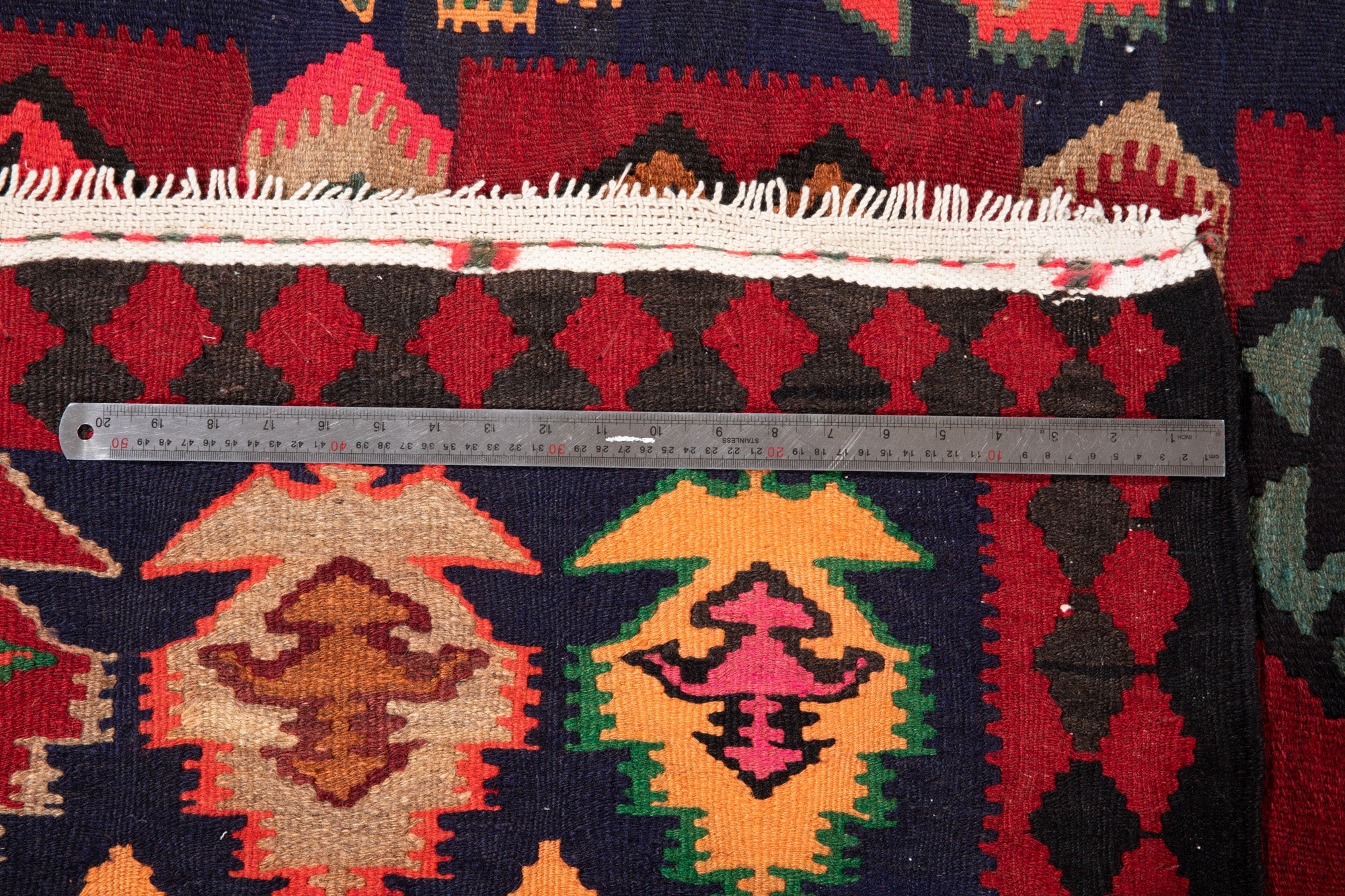 Handwoven Vintage Wool Kilim Rug – 11' 8" x 5' 1" (356 x 155 cm) - Yasi & Fara
