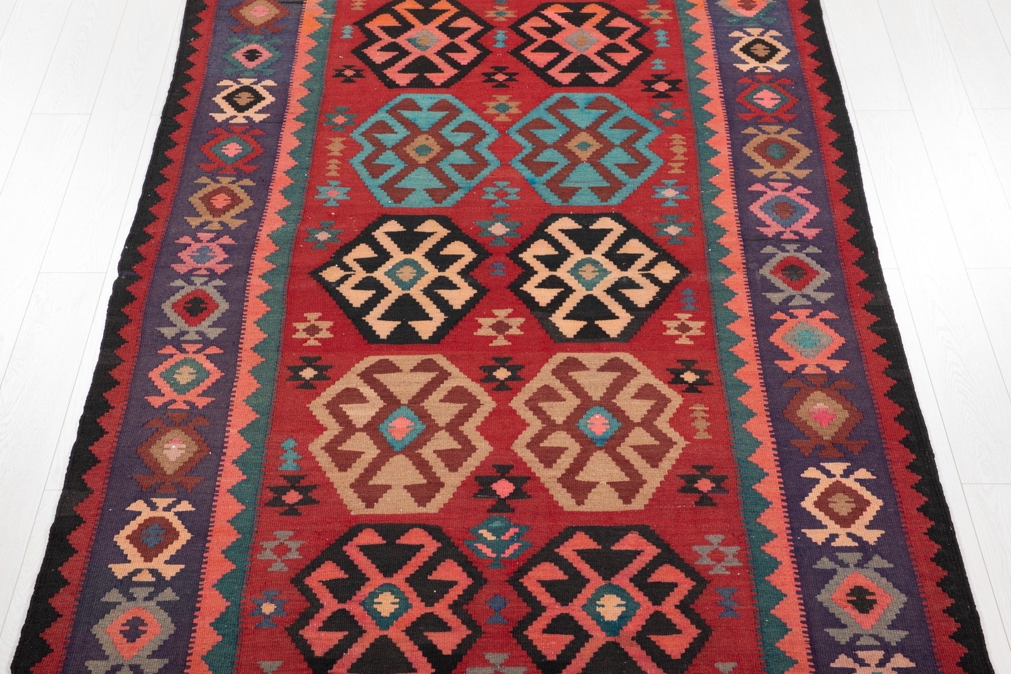 Handwoven Vintage Wool Kilim Rug – 13' 3" x 5' 6" (404 x 167 cm) - Yasi & Fara