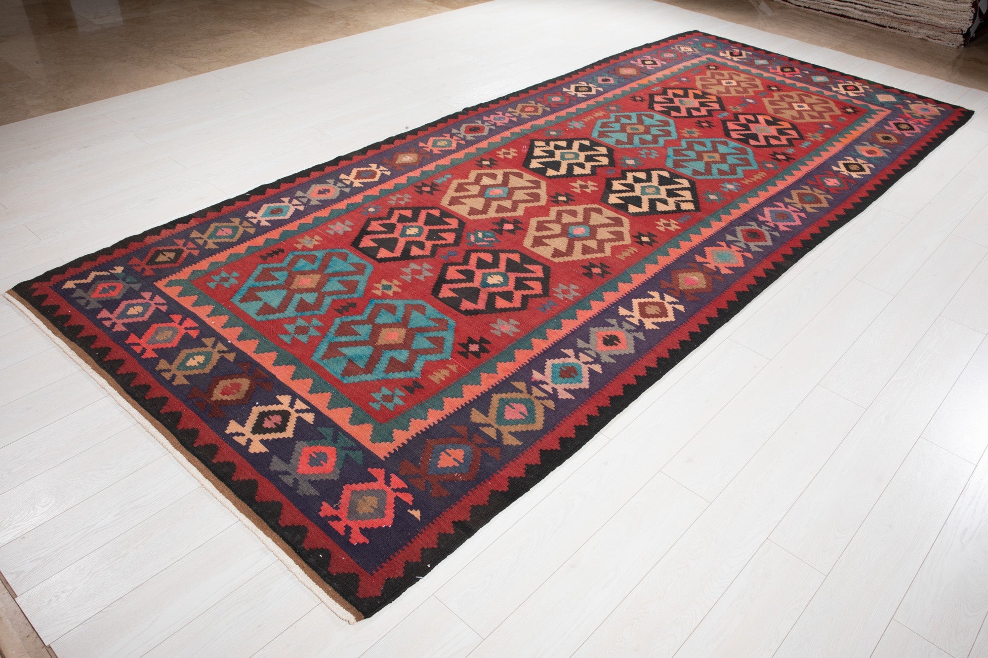 Handwoven Vintage Wool Kilim Rug – 13' 3" x 5' 6" (404 x 167 cm) - Yasi & Fara