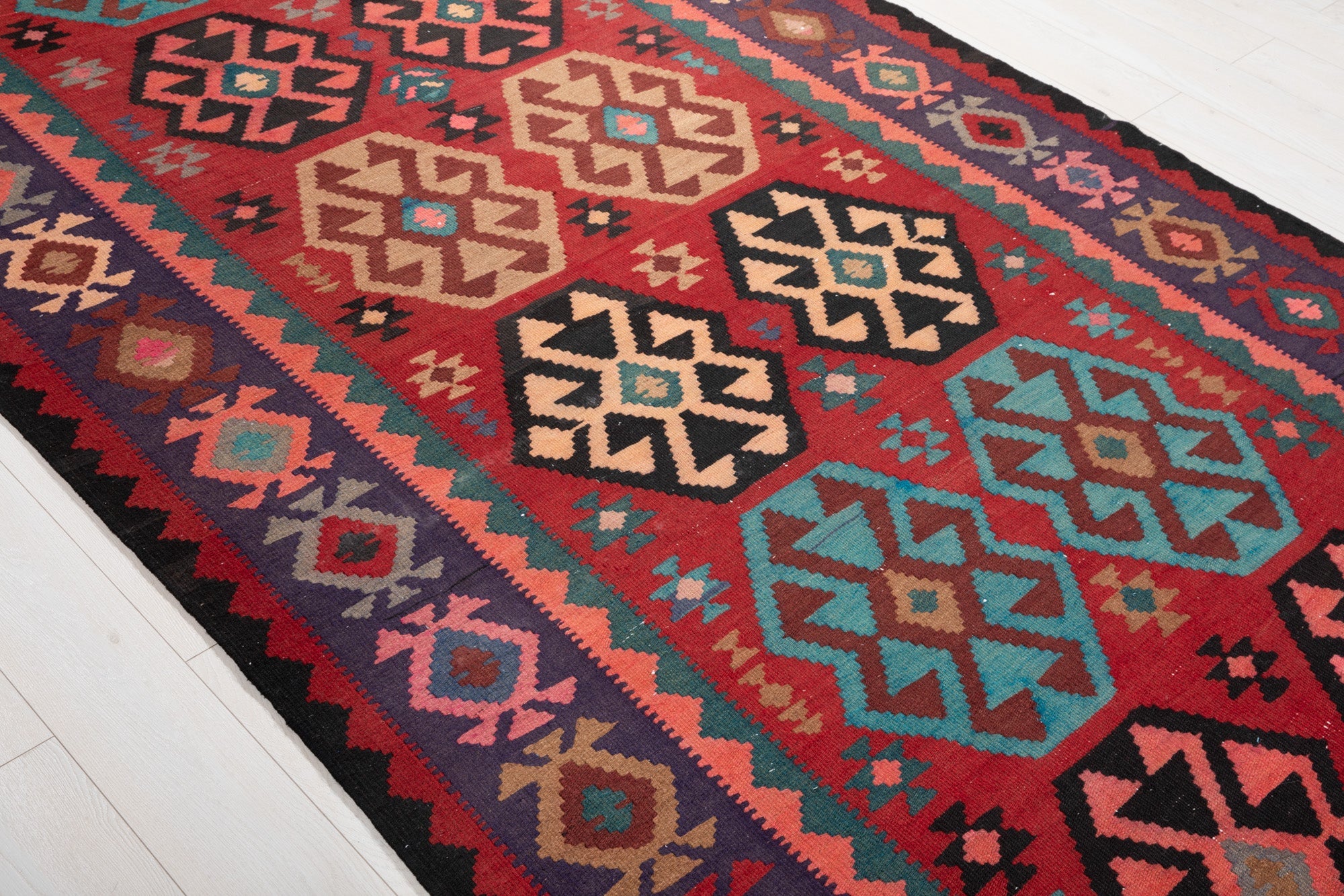 Handwoven Vintage Wool Kilim Rug – 13' 3" x 5' 6" (404 x 167 cm) - Yasi & Fara