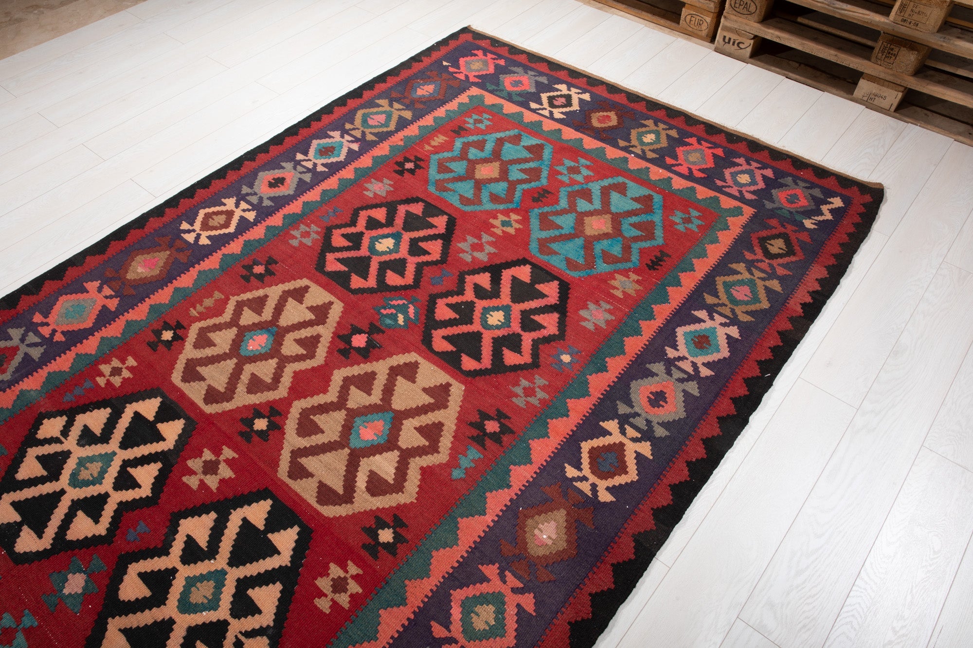 Handwoven Vintage Wool Kilim Rug – 13' 3" x 5' 6" (404 x 167 cm) - Yasi & Fara