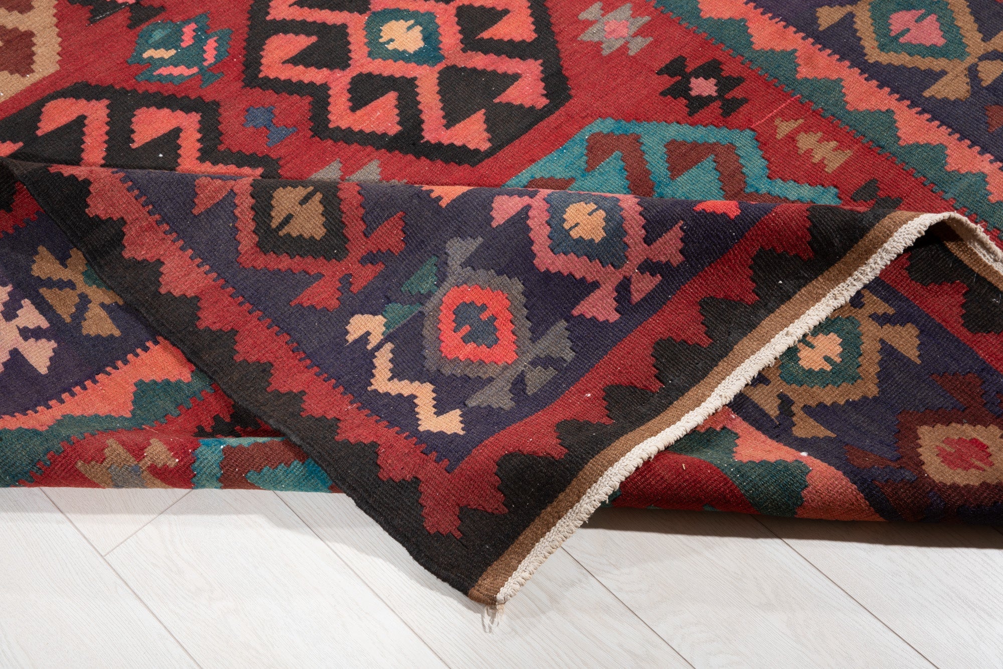 Handwoven Vintage Wool Kilim Rug – 13' 3" x 5' 6" (404 x 167 cm) - Yasi & Fara