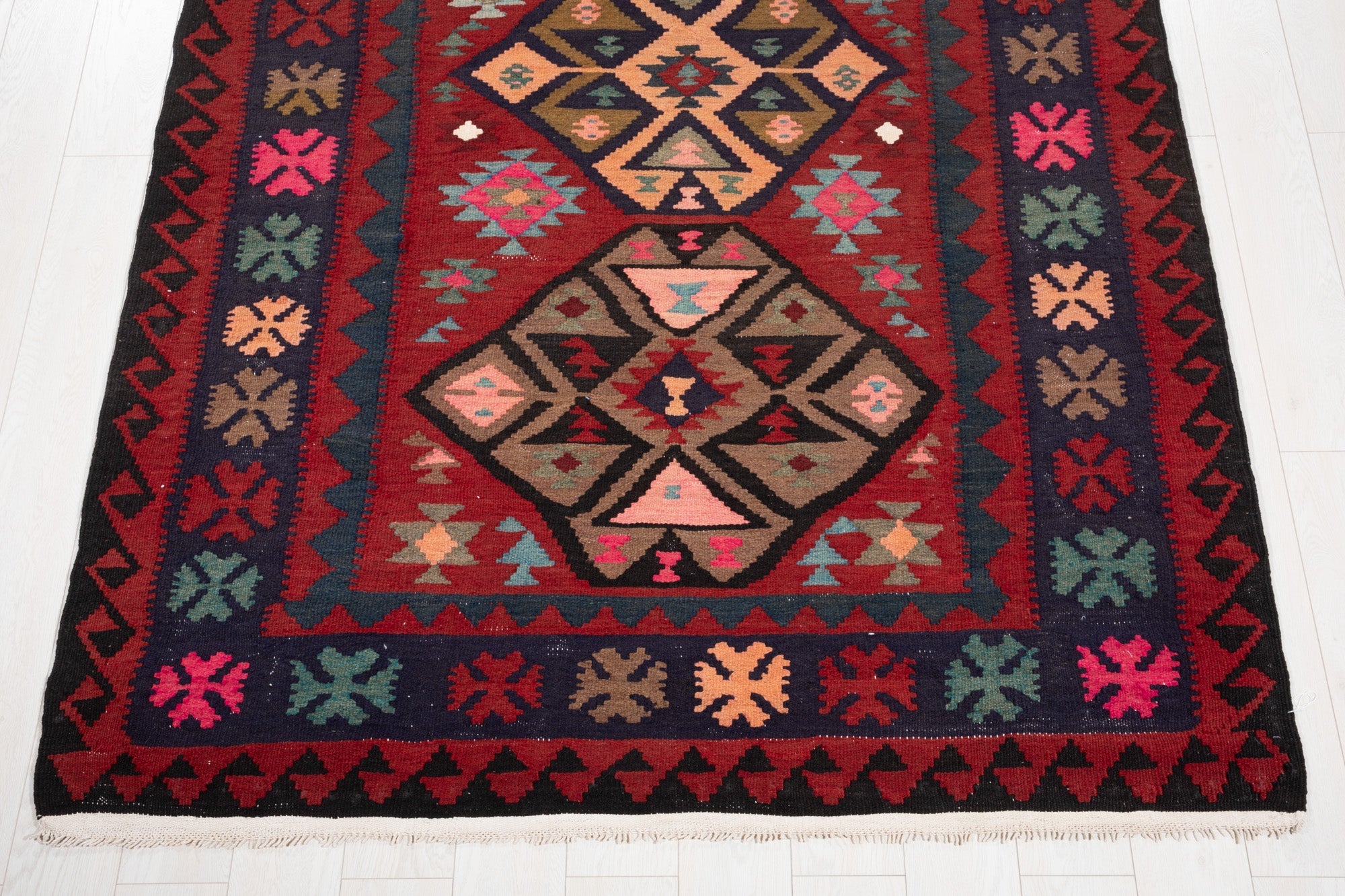 Handwoven Vintage Wool Kilim Rug – 12' 6" x 4' 8" (382 x 141 cm) - Yasi & Fara