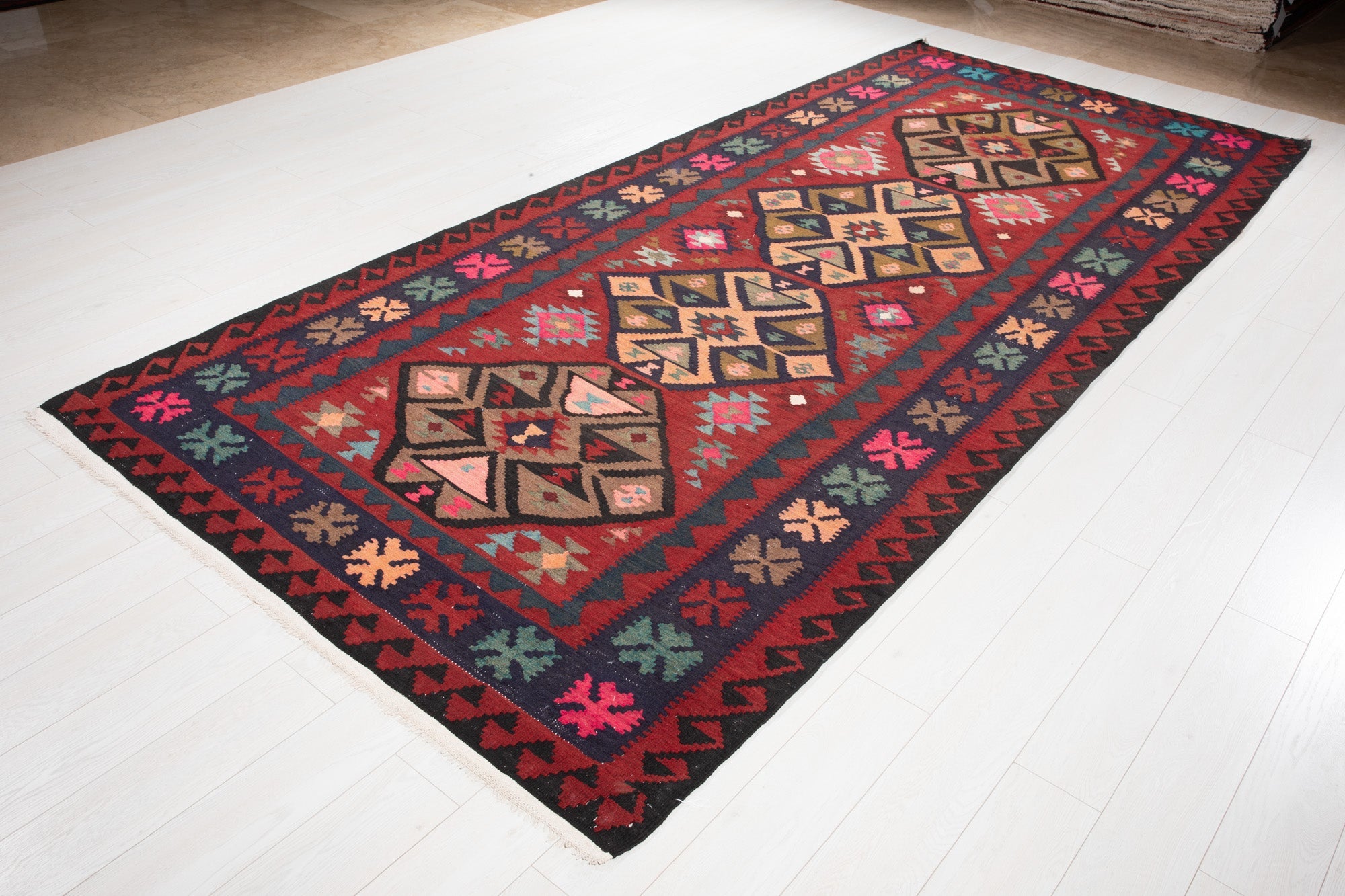 Handwoven Vintage Wool Kilim Rug – 12' 6" x 4' 8" (382 x 141 cm) - Yasi & Fara