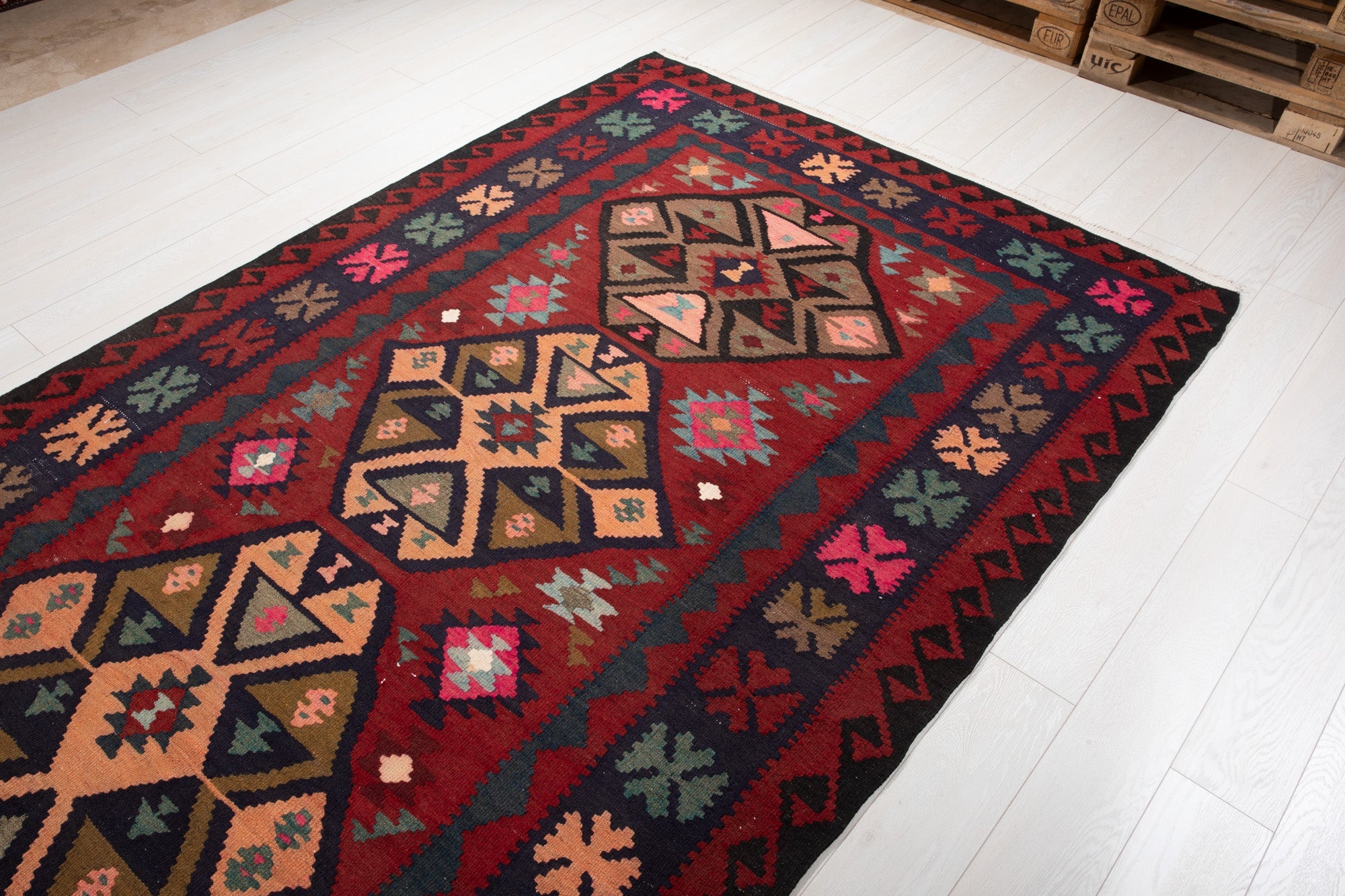 Handwoven Vintage Wool Kilim Rug – 12' 6" x 4' 8" (382 x 141 cm) - Yasi & Fara