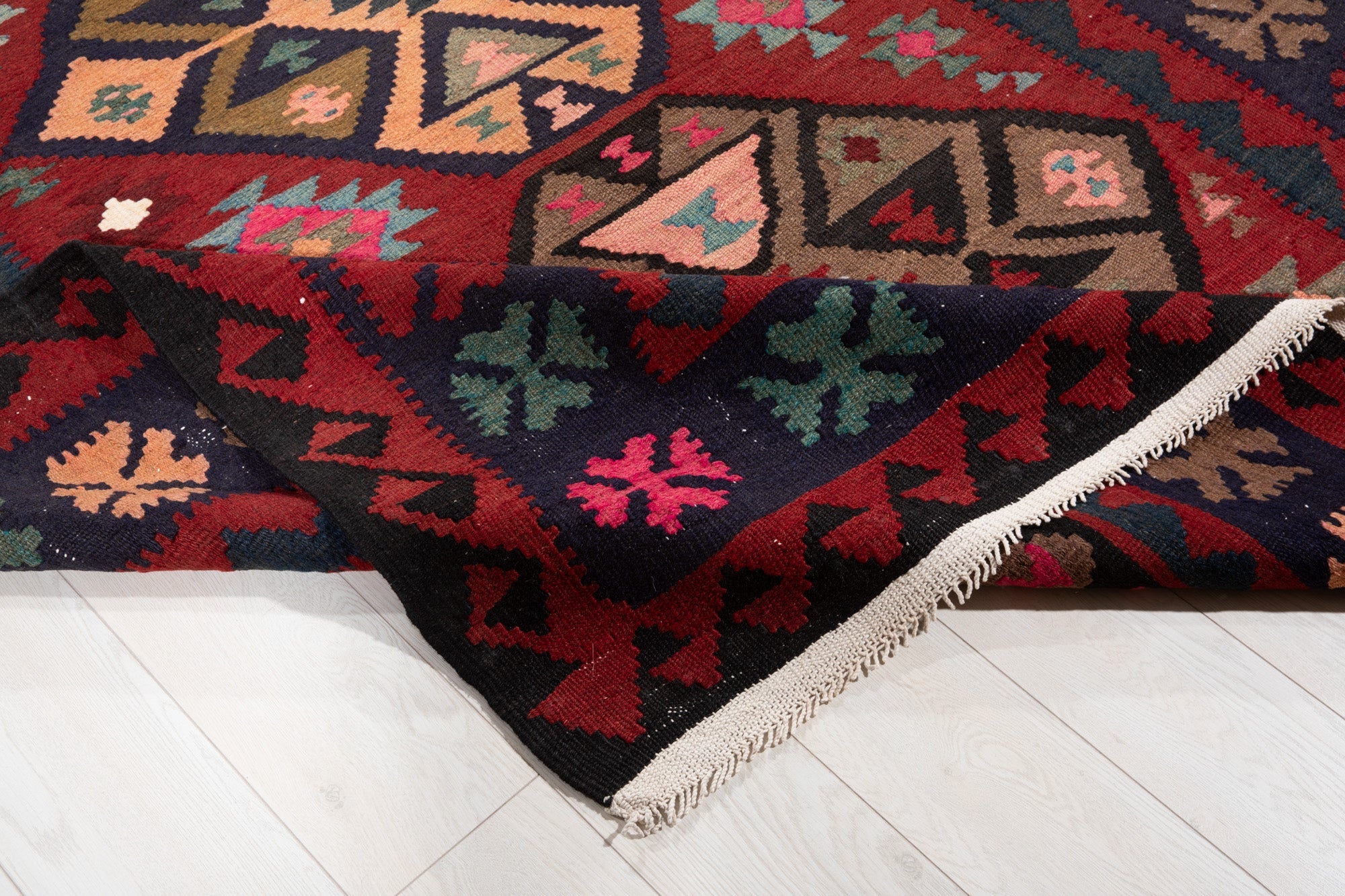 Handwoven Vintage Wool Kilim Rug – 12' 6" x 4' 8" (382 x 141 cm) - Yasi & Fara
