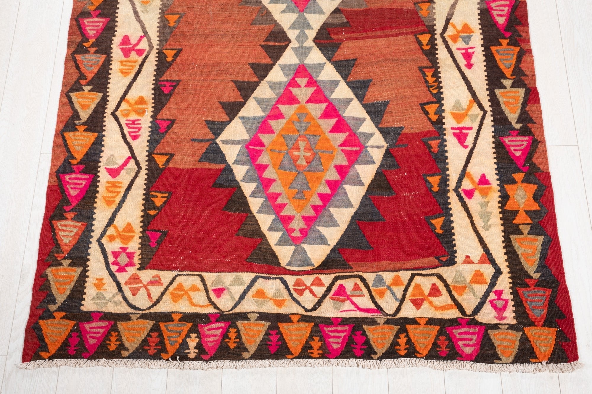 Handwoven Vintage Wool Kilim Rug – 13' 3" x 4' 10" (403 x 147 cm) - Yasi & Fara