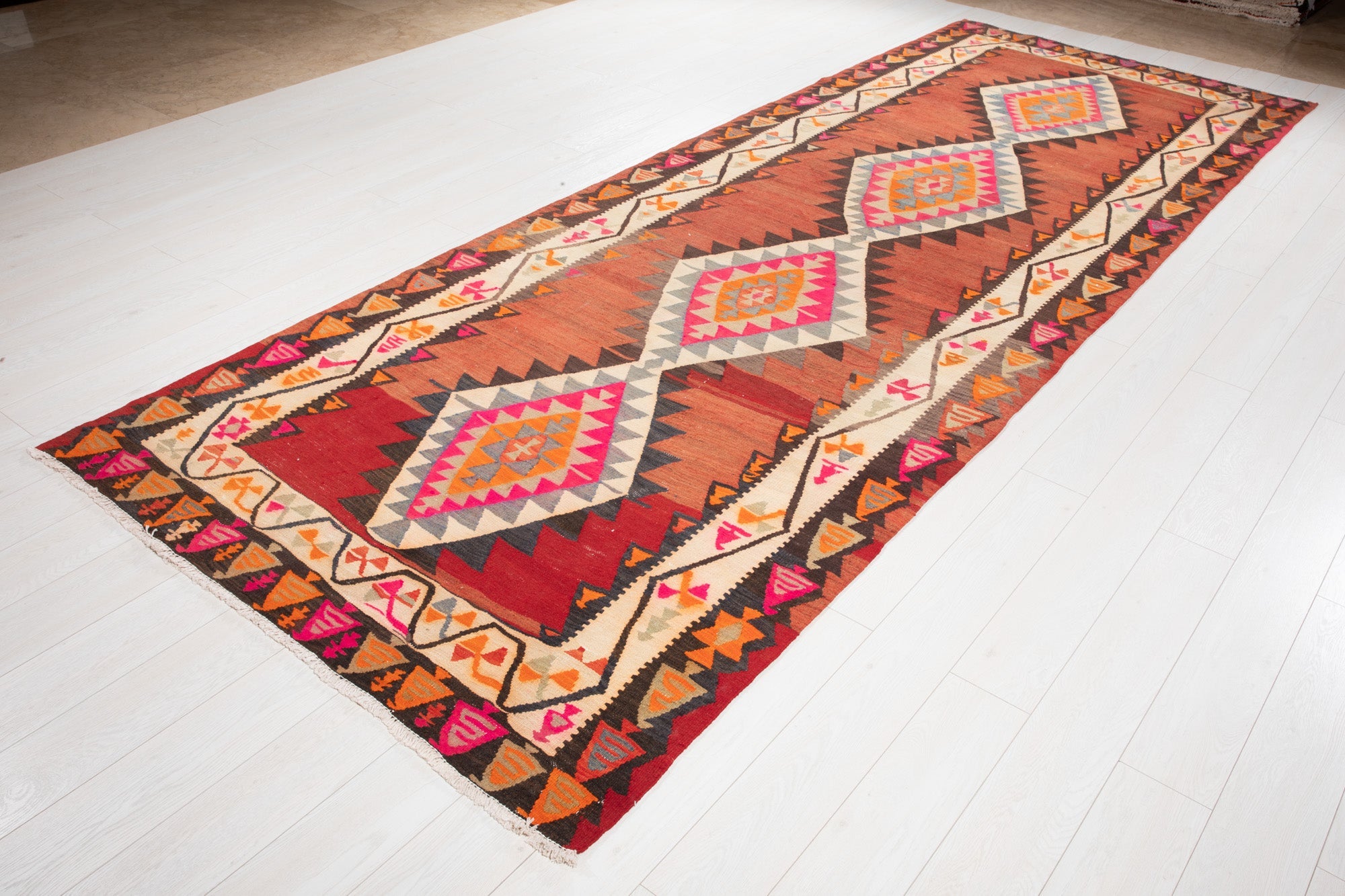 Handwoven Vintage Wool Kilim Rug – 13' 3" x 4' 10" (403 x 147 cm) - Yasi & Fara