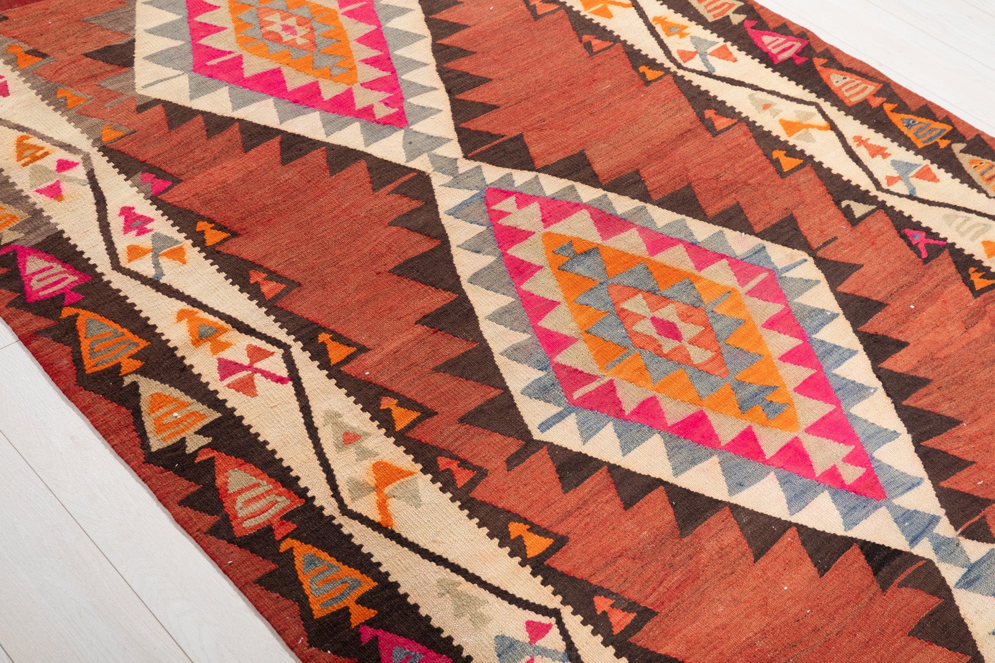 Handwoven Vintage Wool Kilim Rug – 13' 3" x 4' 10" (403 x 147 cm) - Yasi & Fara